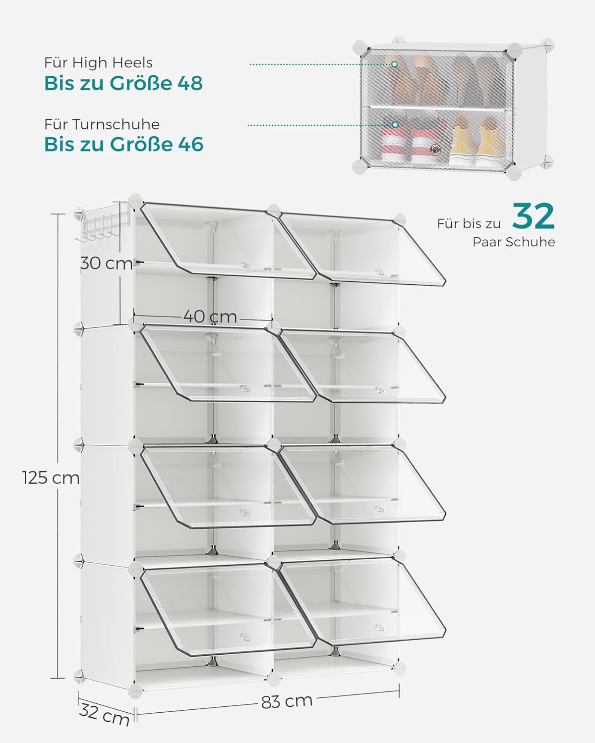 Songmics Scarpiera Modulare a 8 Scomparti, Bianca - immagine 7