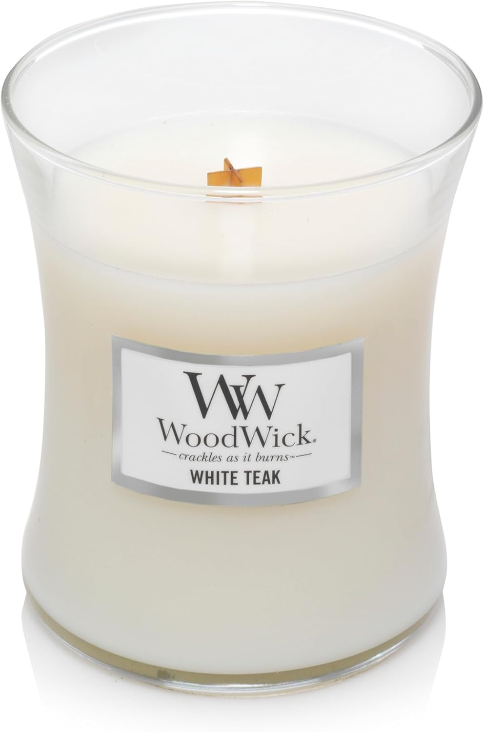 WoodWick Medium Hourglass Scented Candle, White Teak - immagine 3