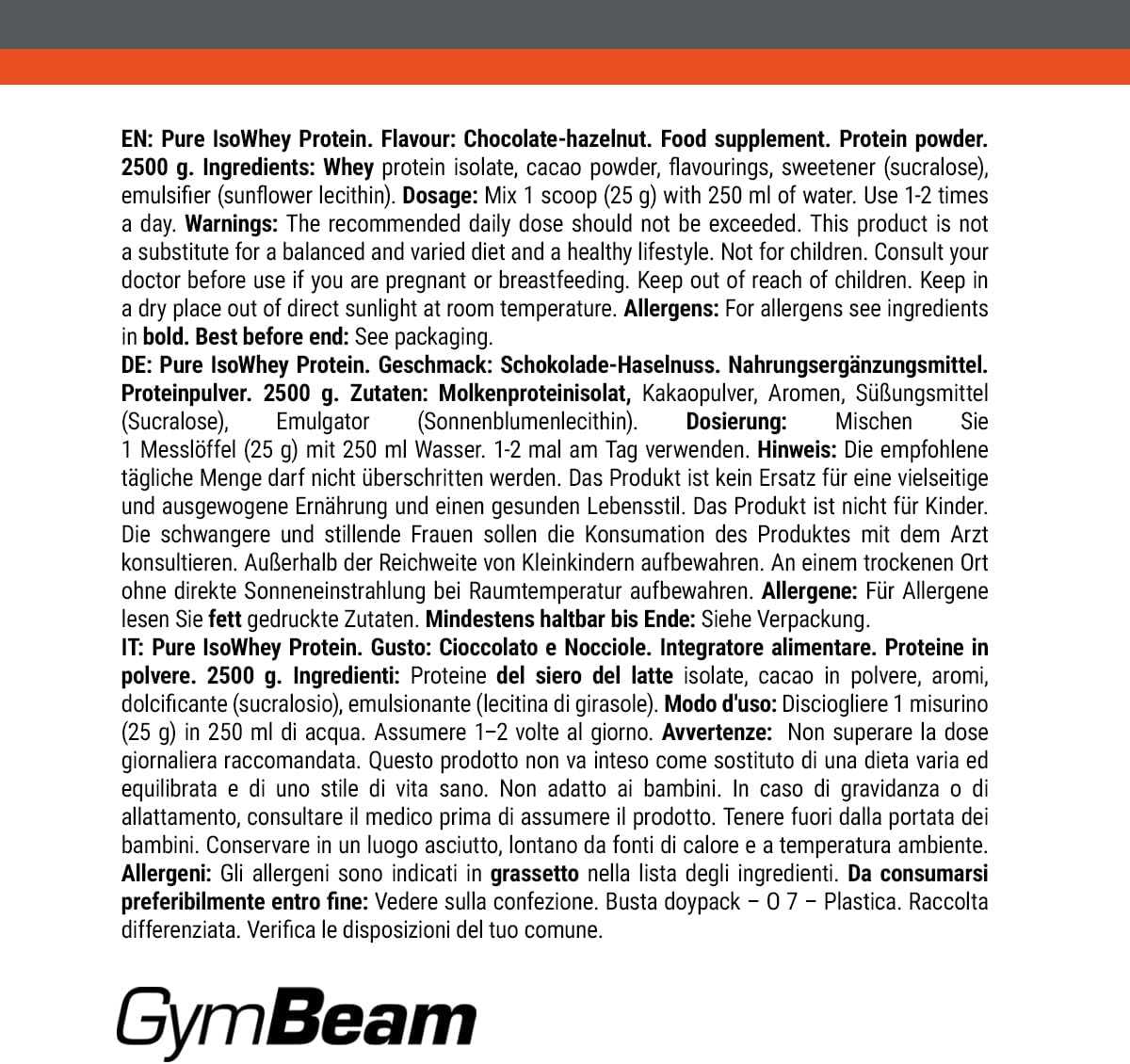 Gymbeam Pure IsoWhey - Proteine Siero Isolate 2500g - immagine 7