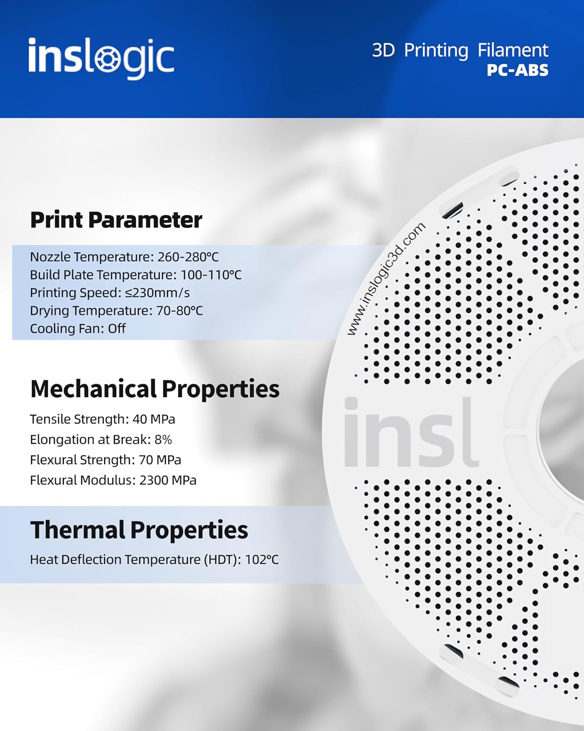 Inslogic Pre-Asciugato PC-ABS Filamento 1.75mm 1kg, Nero - immagine 8