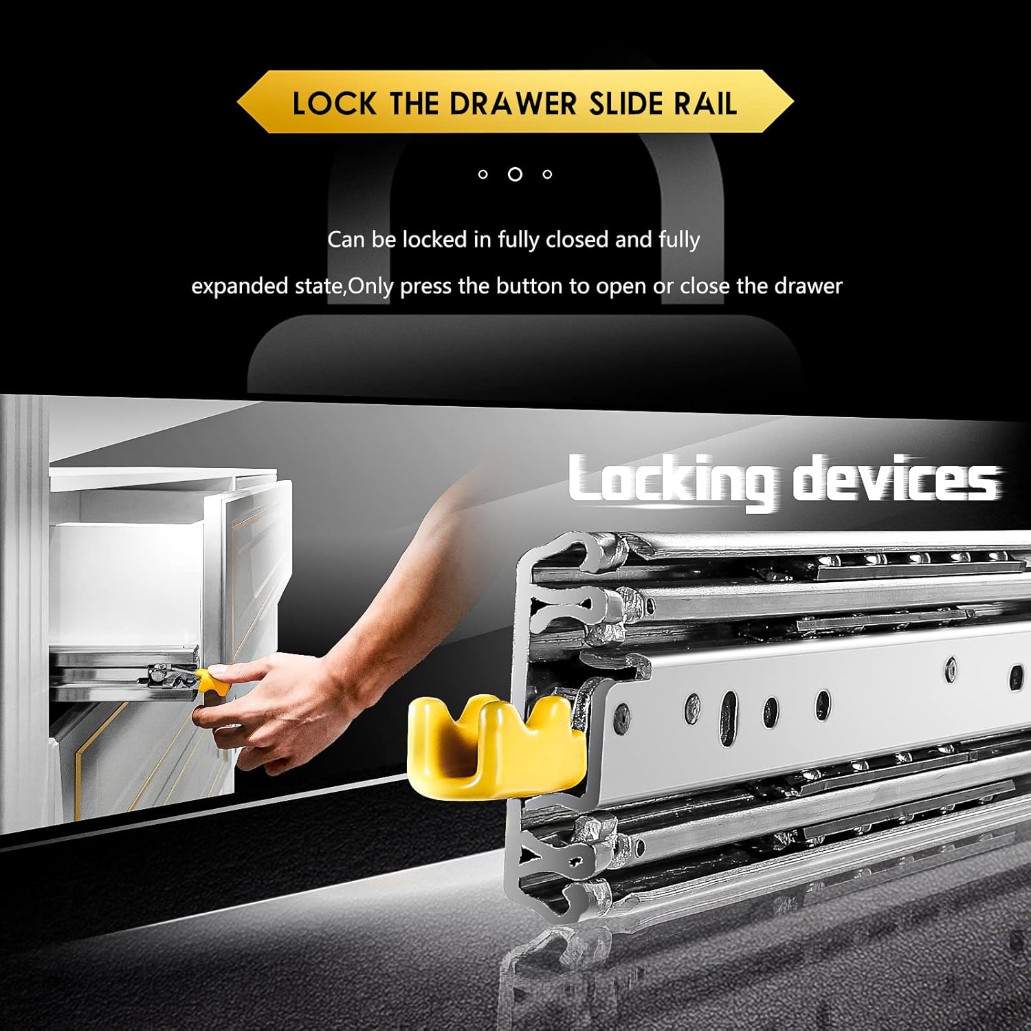 Aolisheng Guide Cassetti Pesanti 1100mm con Serratura - immagine 3