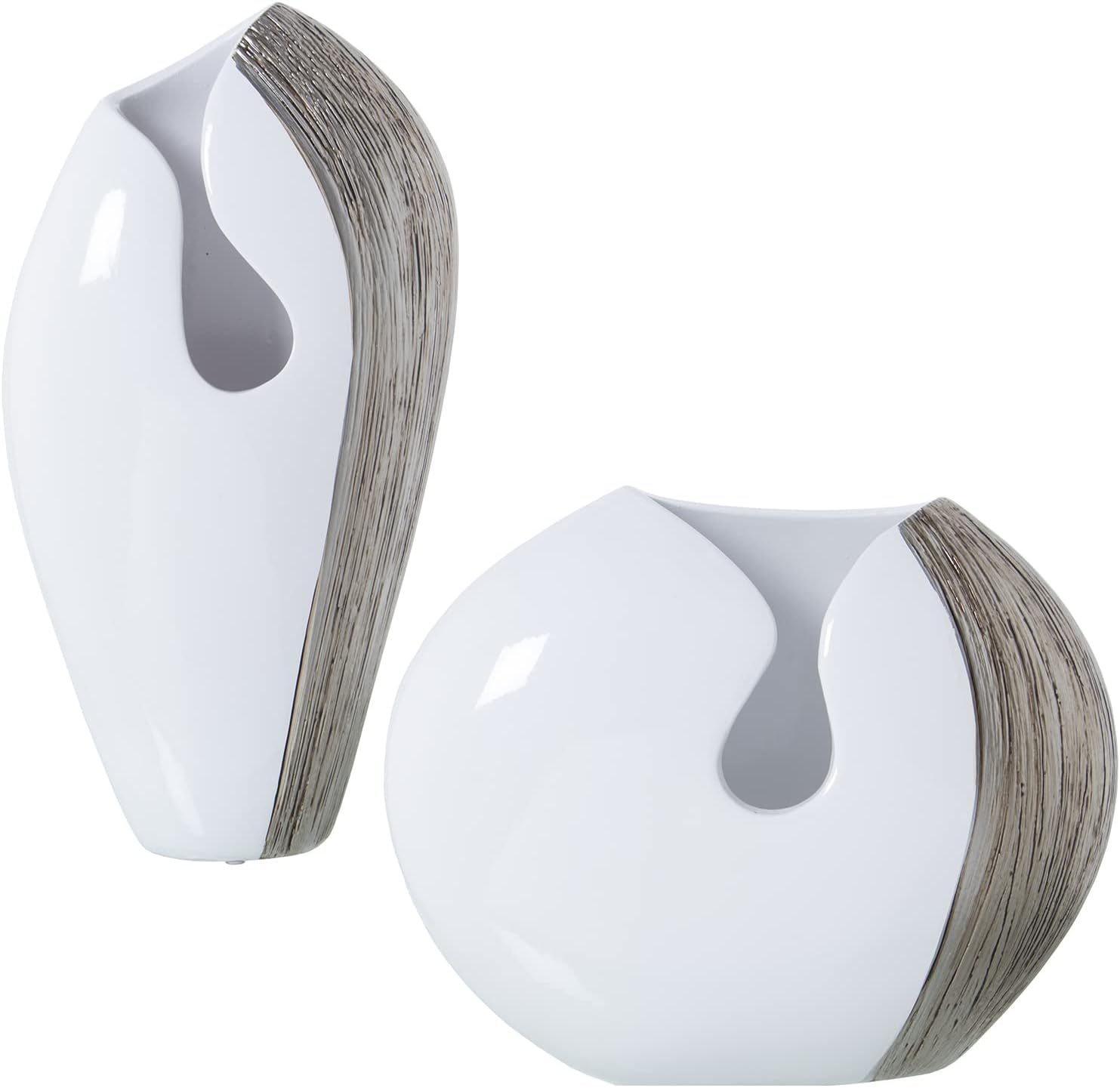 SET 2 JARRONES BLANCO/PLATA 23X12X38+34X13X28CM