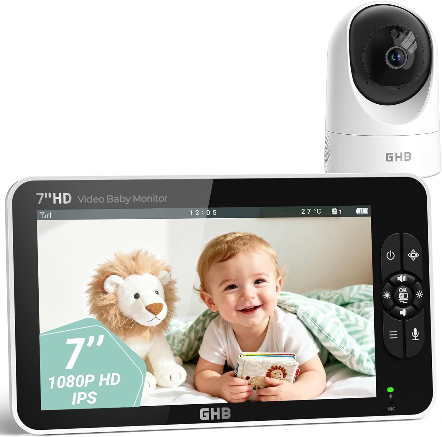 Ghb Baby Monitor Video e Audio Schermo 7'' 168h - immagine 1