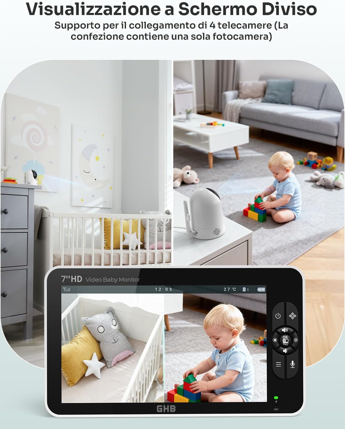 Ghb Baby Monitor Video e Audio Schermo 7'' 168h - immagine 8