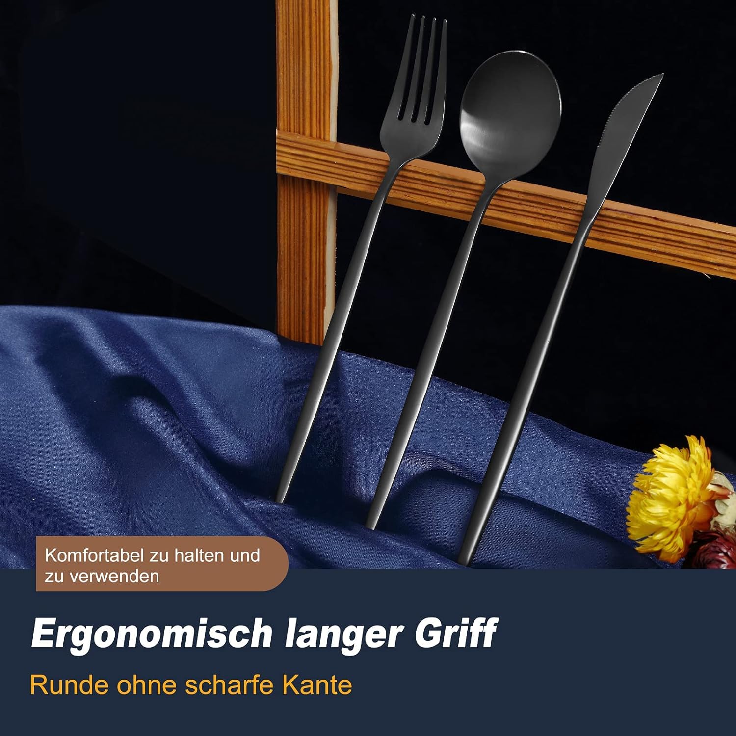 Bestdin Set Posate 60 Pezzi per 12 Persone, Nero Opaco - immagine 5