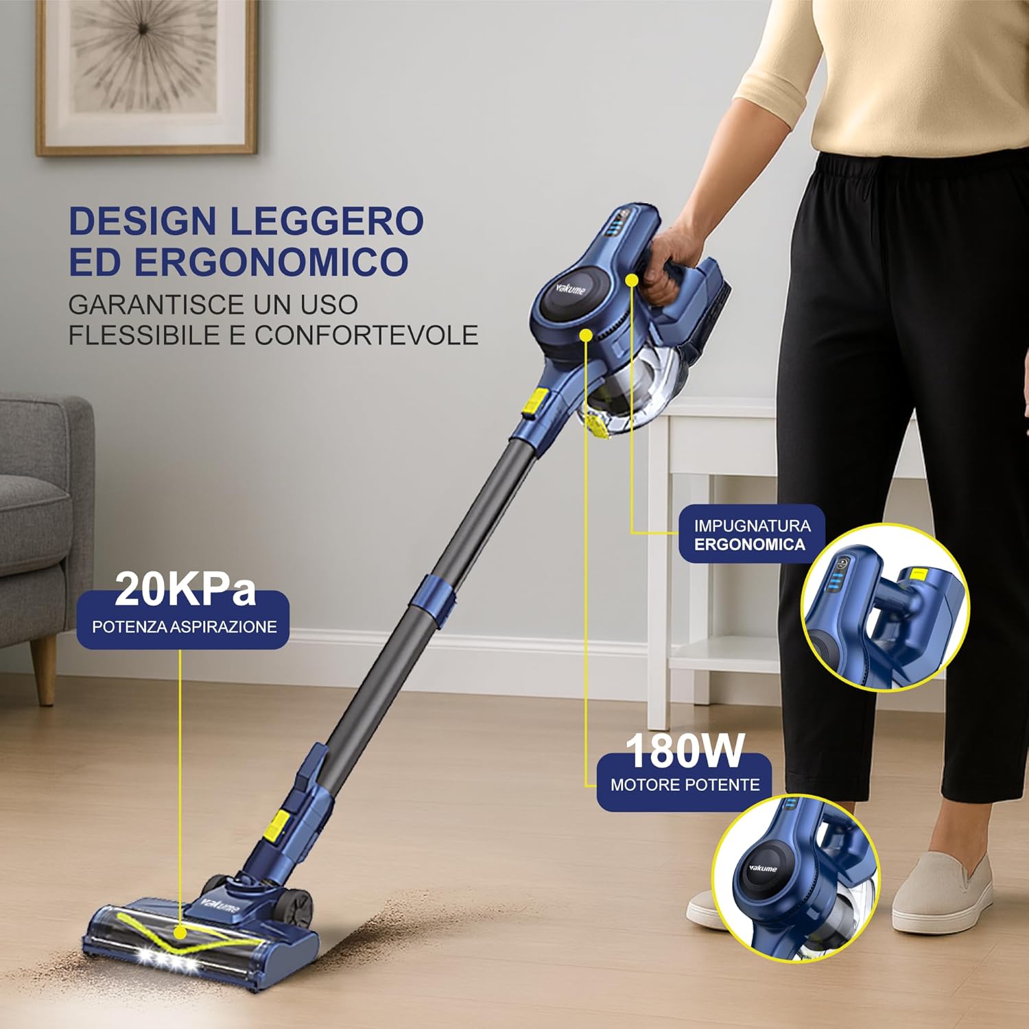 Vakume Aspirapolvere Senza Fili VK5 - Scopa Elettrica 35min - immagine 2