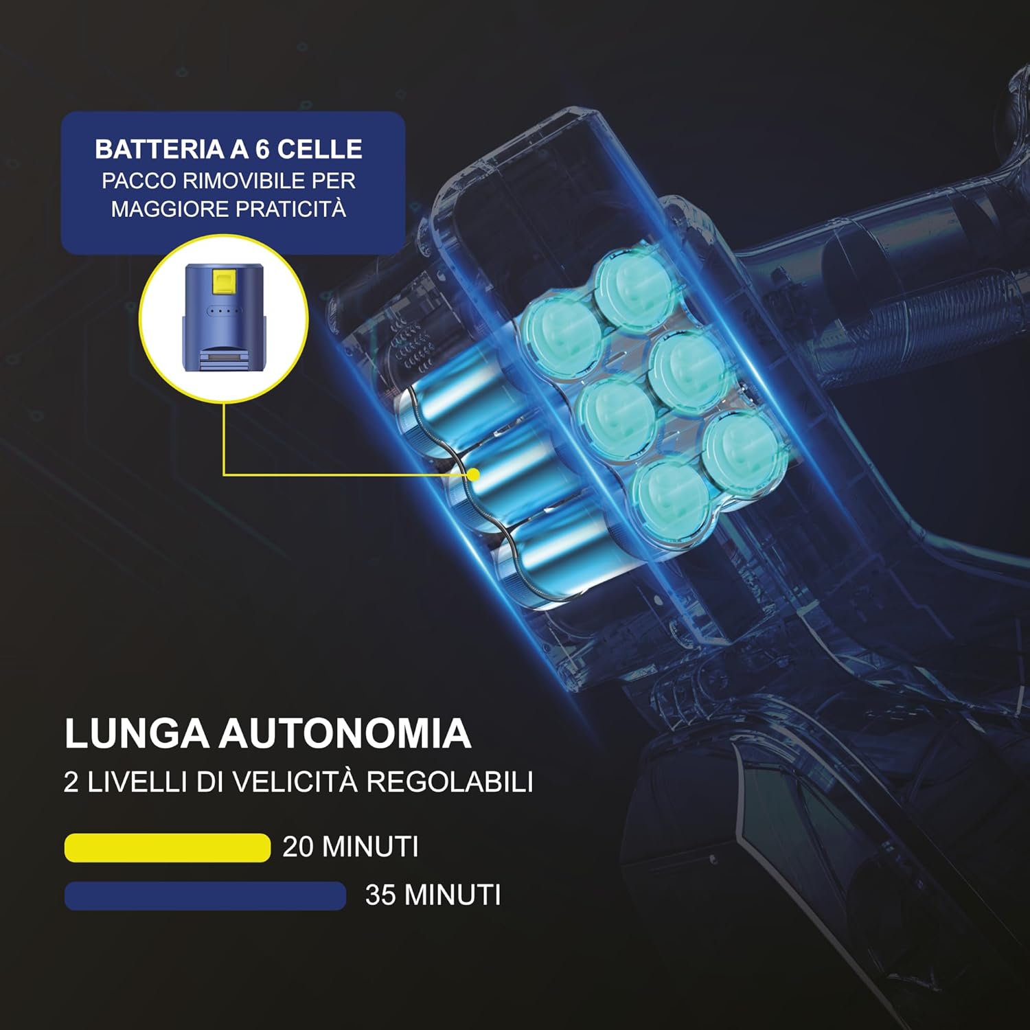 Vakume Aspirapolvere Senza Fili VK5 - Scopa Elettrica 35min - immagine 6