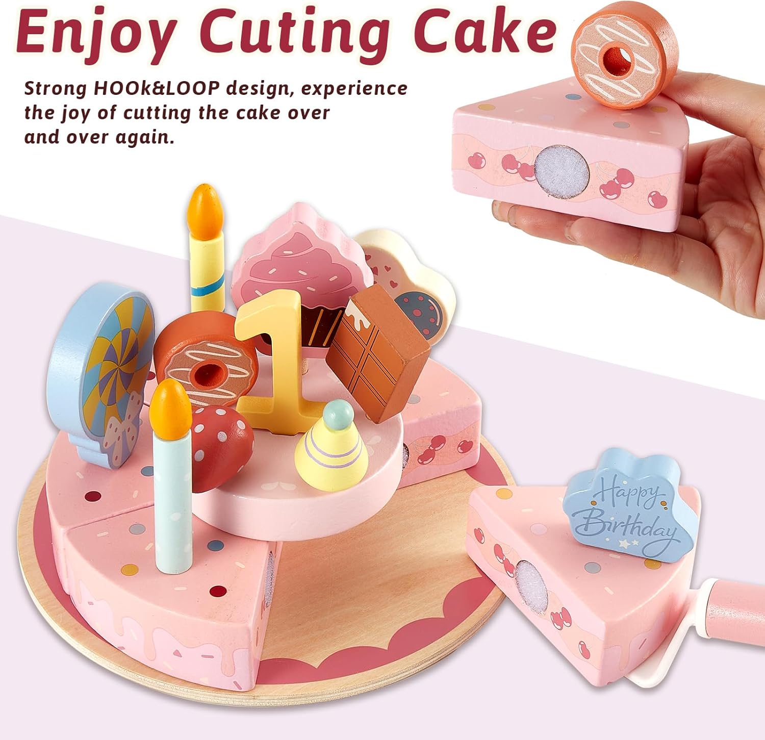 Torta Finta Compleanno Due Piani Giocattolo di Legno - immagine 2