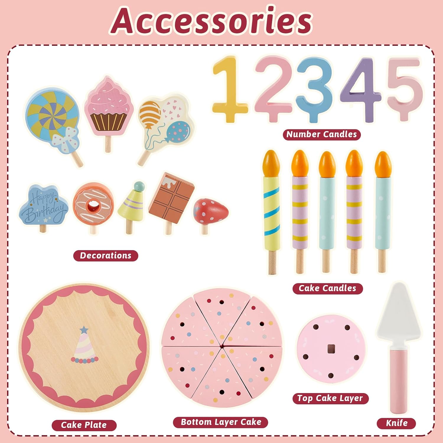 Torta Finta Compleanno Due Piani Giocattolo di Legno - immagine 5