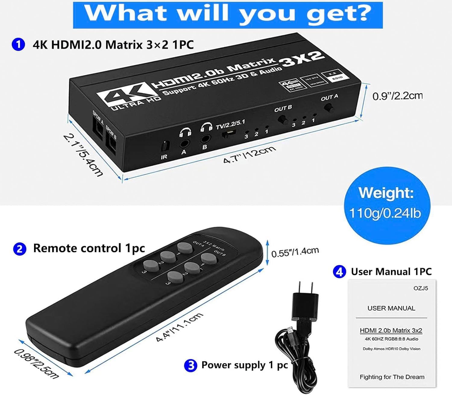 HDMI Matrix 3x2 4K 60Hz Switcher Splitter Box - immagine 7