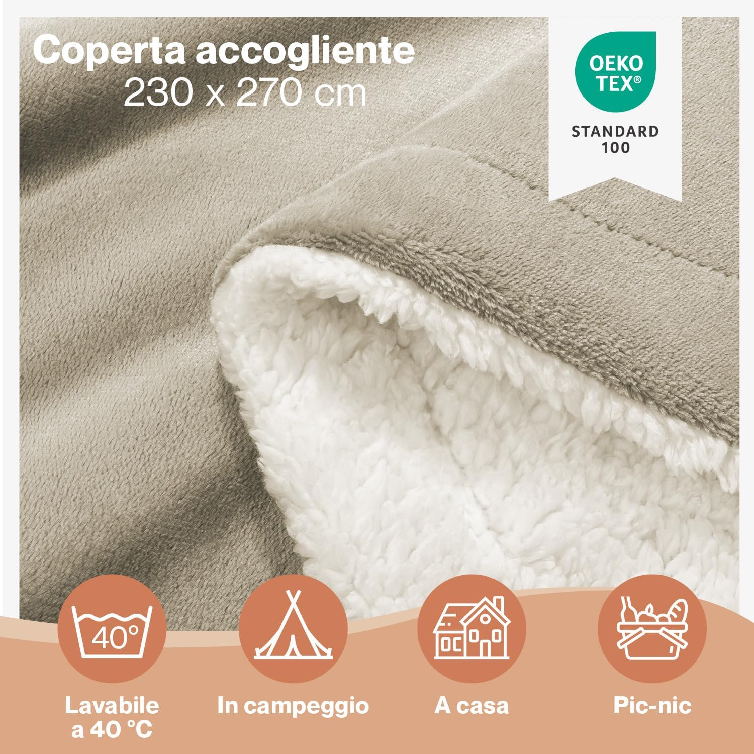 Blumtal Plaid in Pile Sherpa 230x270cm, Beige - immagine 2