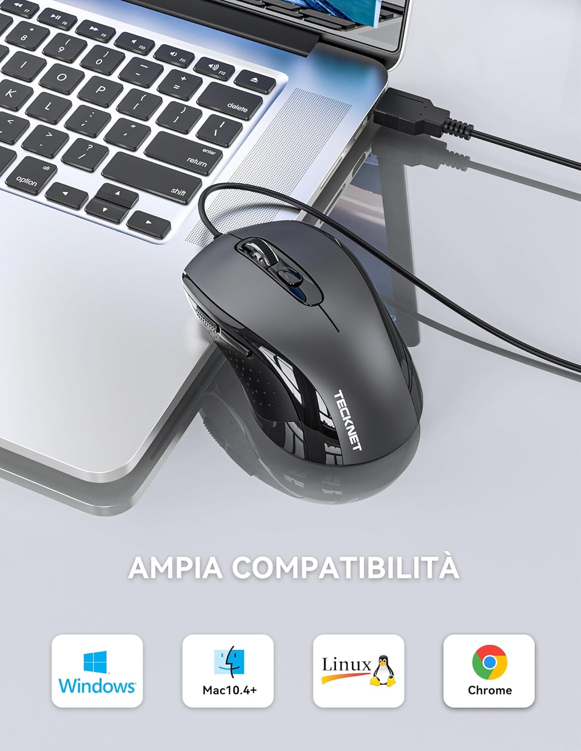 Tecknet Mouse con Filo Ottico USB 6400 DPI - immagine 5