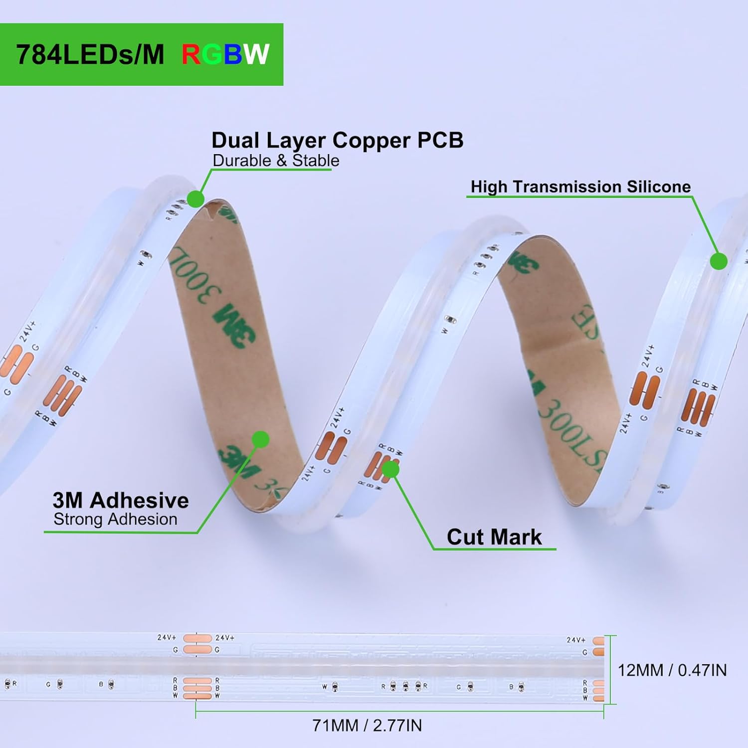 Joylit Striscia LED COB 24V RGBW 5M, 4000K - immagine 2
