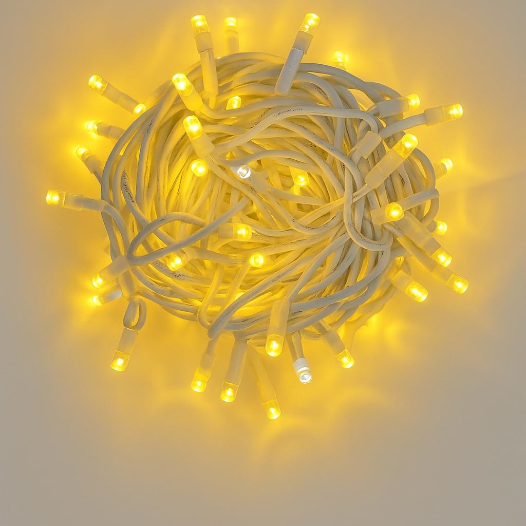 Catena Luminosa 300 LED 30Mt, Giallo, Cavo Bianco