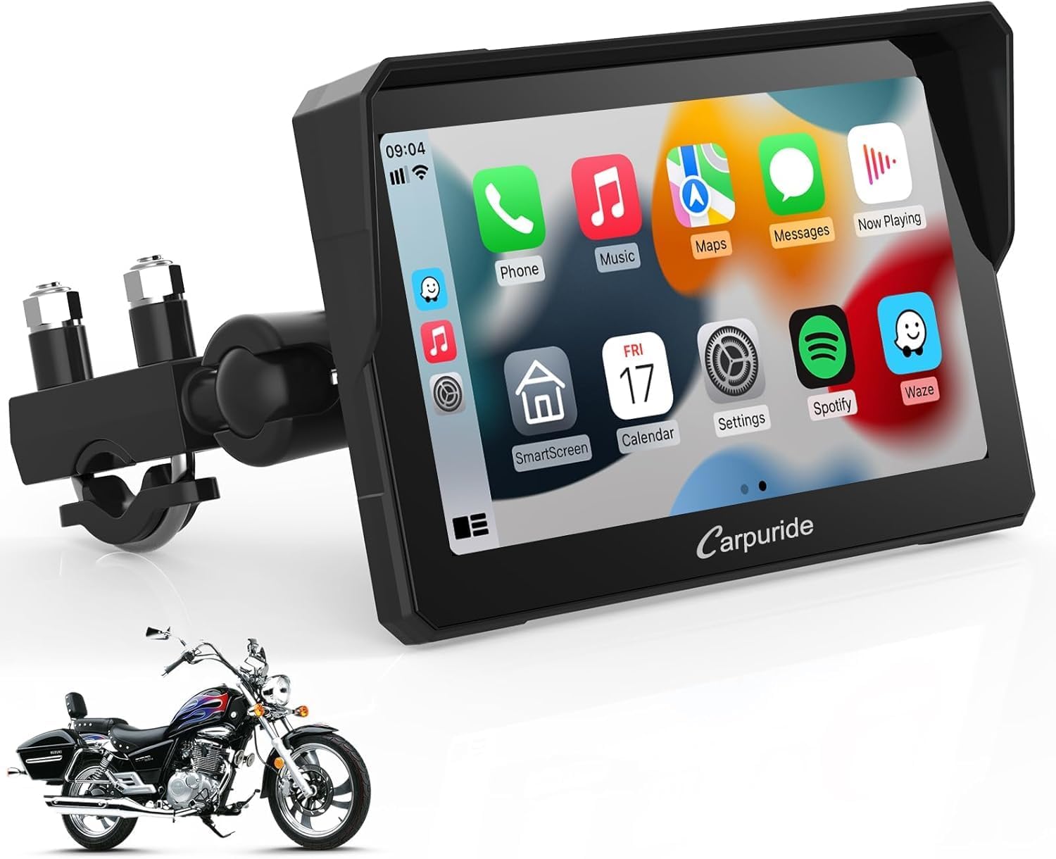 Carpuride W702 Schermo CarPlay per Moto, Wireless CarPlay & Android Auto, 7" Schermo Touchscreen Impermeabile GPS, Supporto Doppio Bluetooth, Navigazione, Siri. - immagine 1