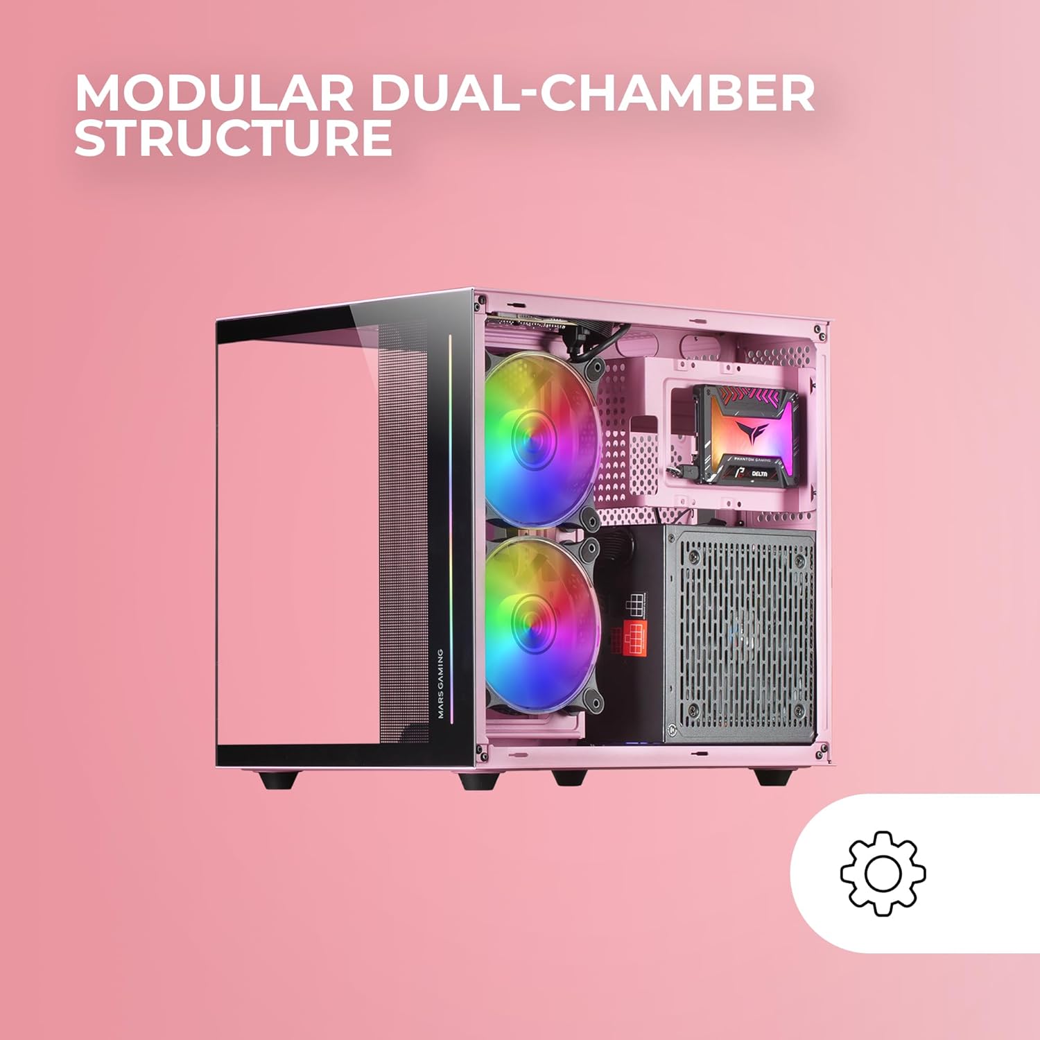 Mars Gaming MC-VIEW - Case Mini Tower Gaming Rosa - immagine 3