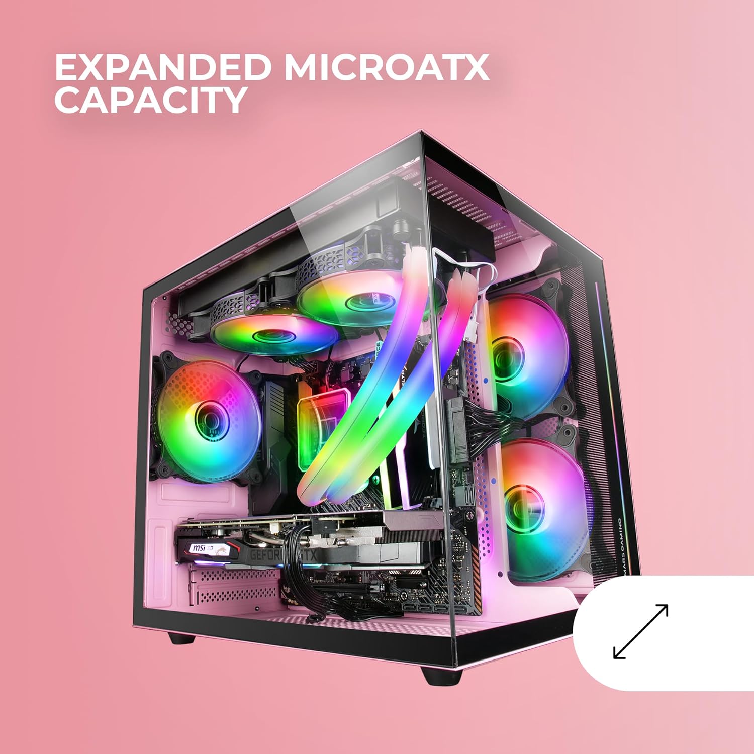 Mars Gaming MC-VIEW - Case Mini Tower Gaming Rosa - immagine 4