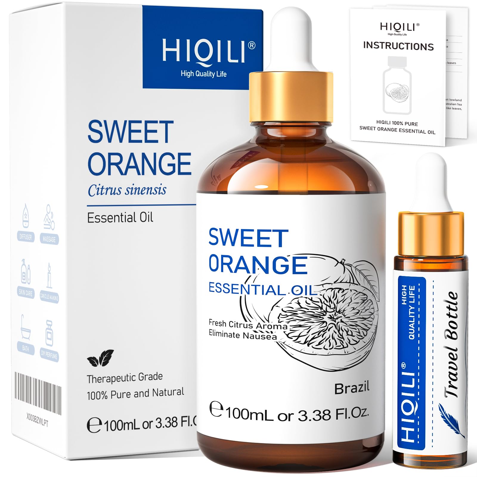 Hiqili Olio Essenziale di Arancia 100% Puro