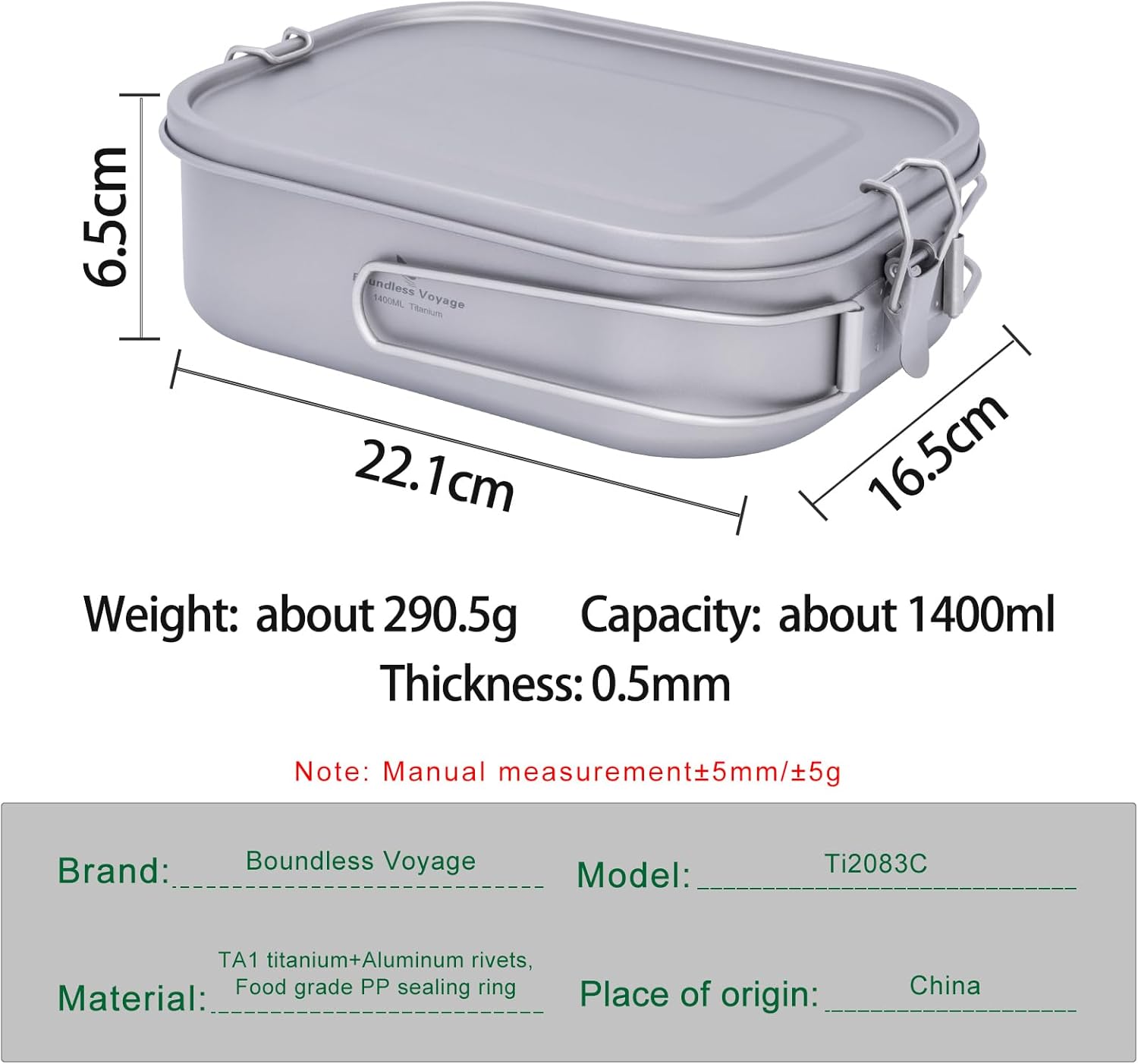 Ibasingo Ti2083C - Contenitore Pranzo Titanio 1400ml - immagine 2