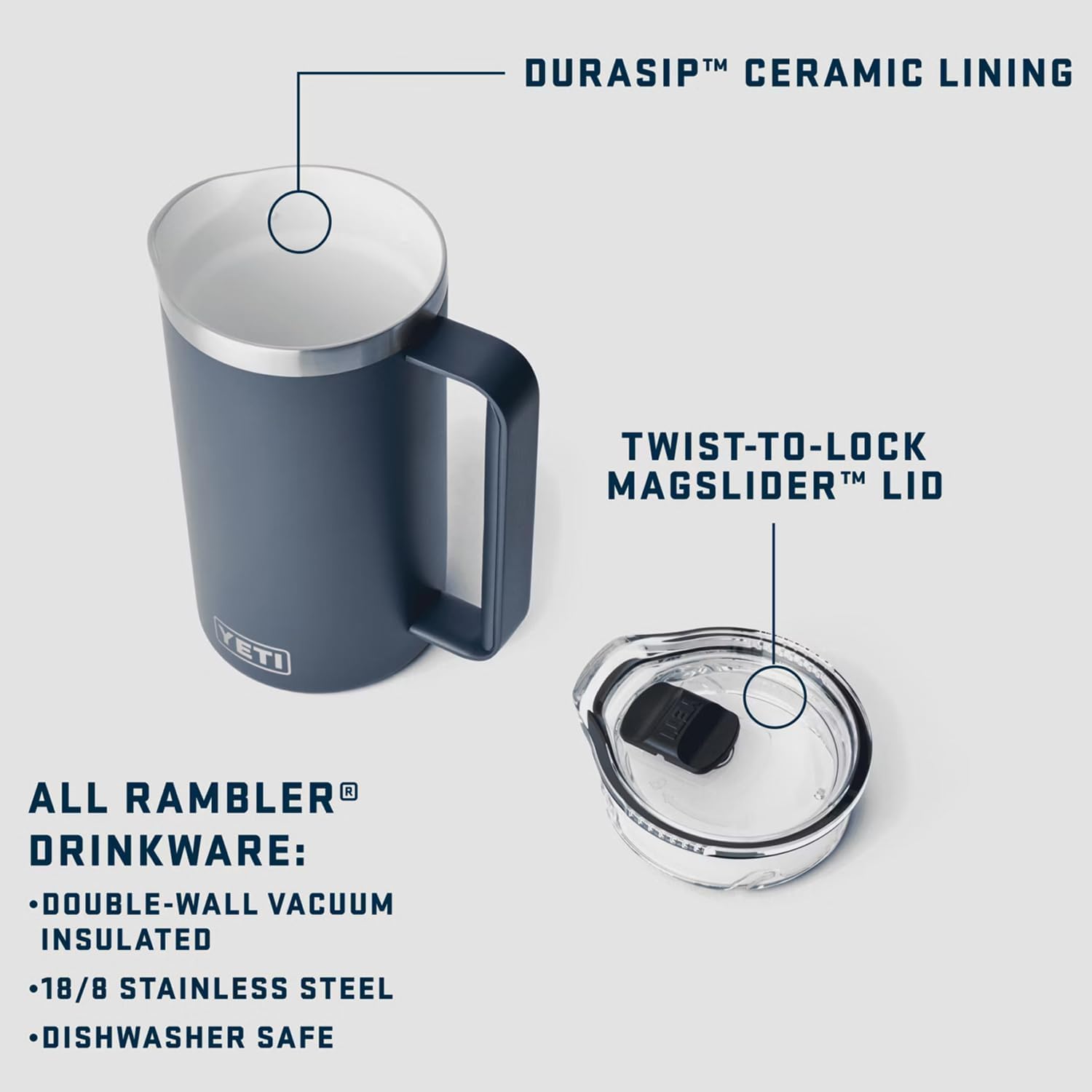 Yeti Rambler Pitcher 1005 ml - Acciaio Inox, Navy - immagine 2