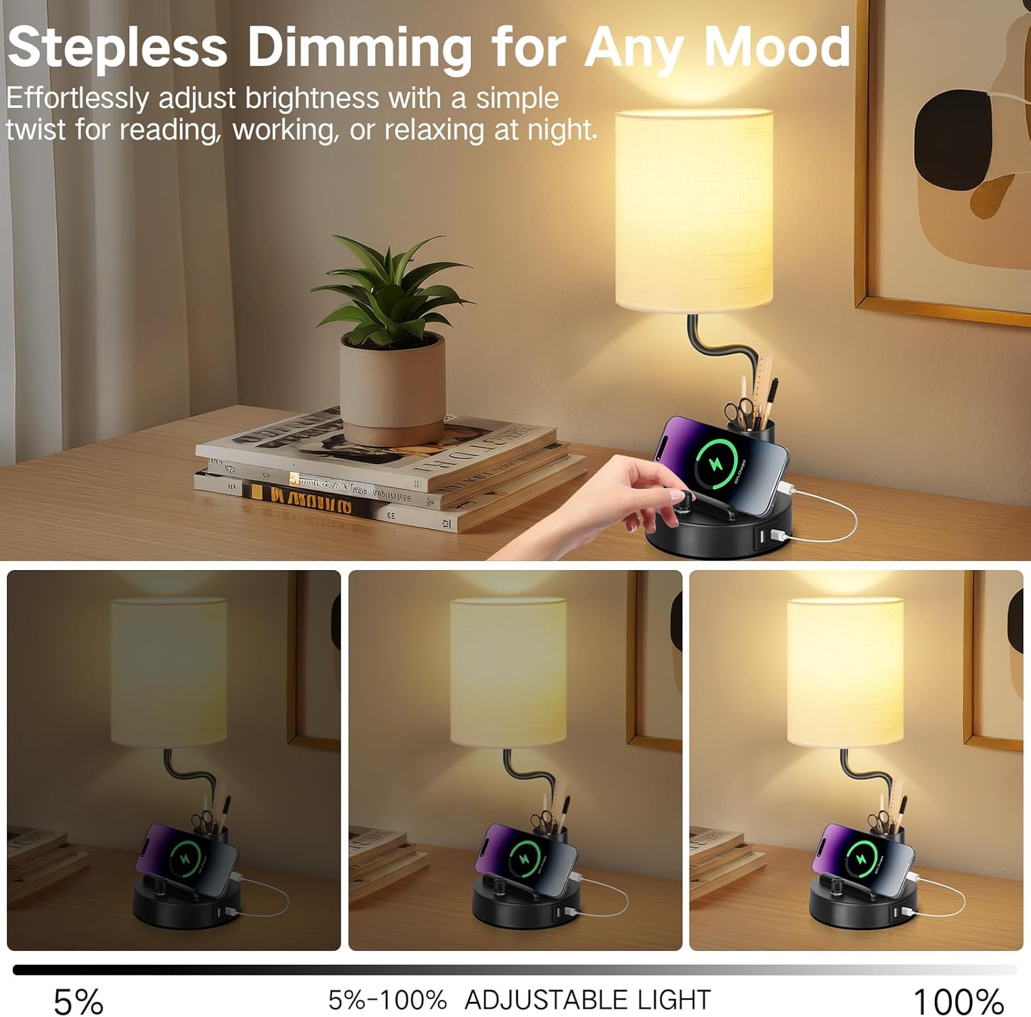 OUTON Set 2 Lampade da Comodino Dimmerabili Touch, Nero - immagine 3