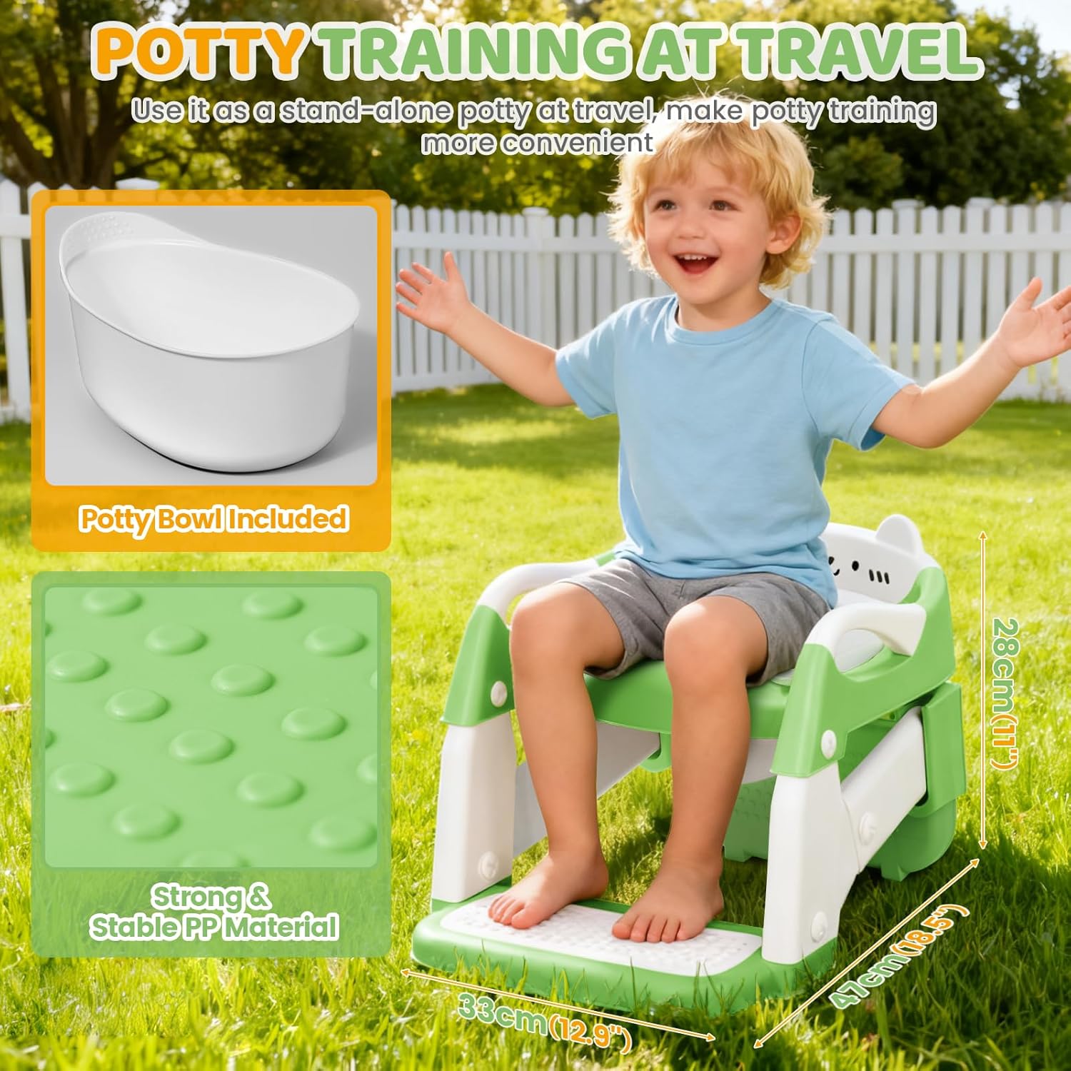 Orzbow Riduttore WC Bambini con Scaletta, Verde - immagine 3