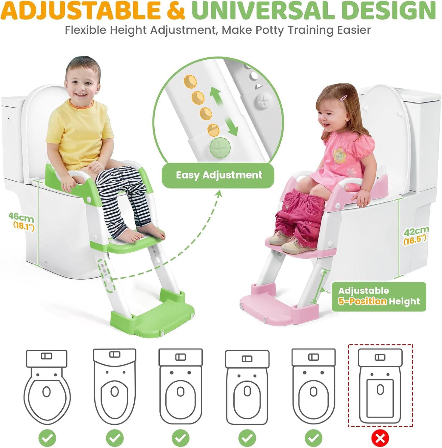 Orzbow Riduttore WC Bambini con Scaletta, Verde - immagine 4