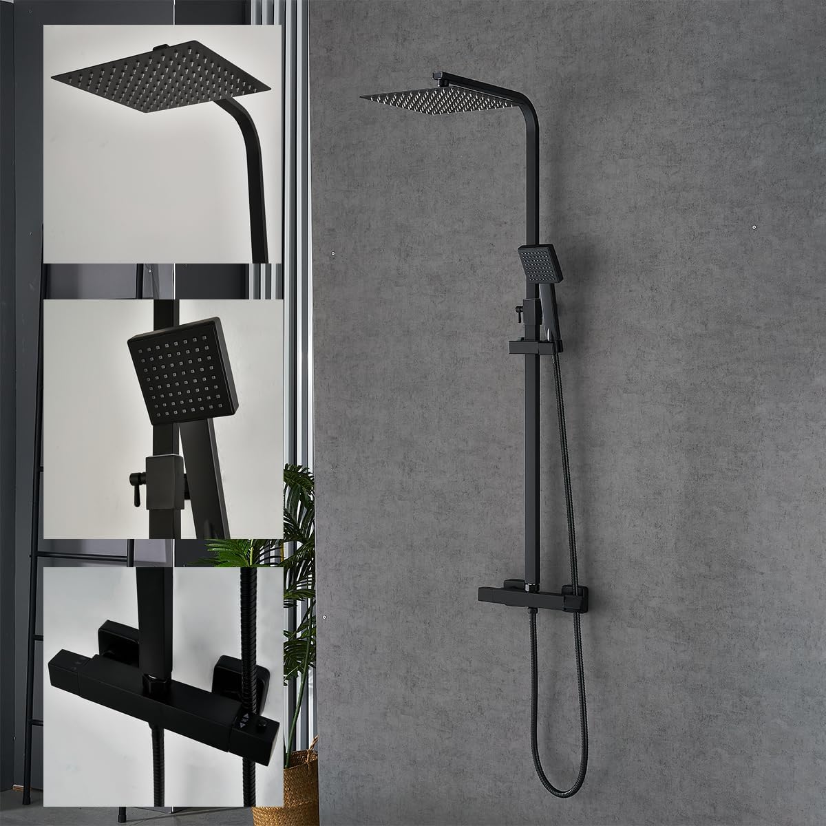 Plumbsys Colonna Doccia Termostatica Nera Quadrata