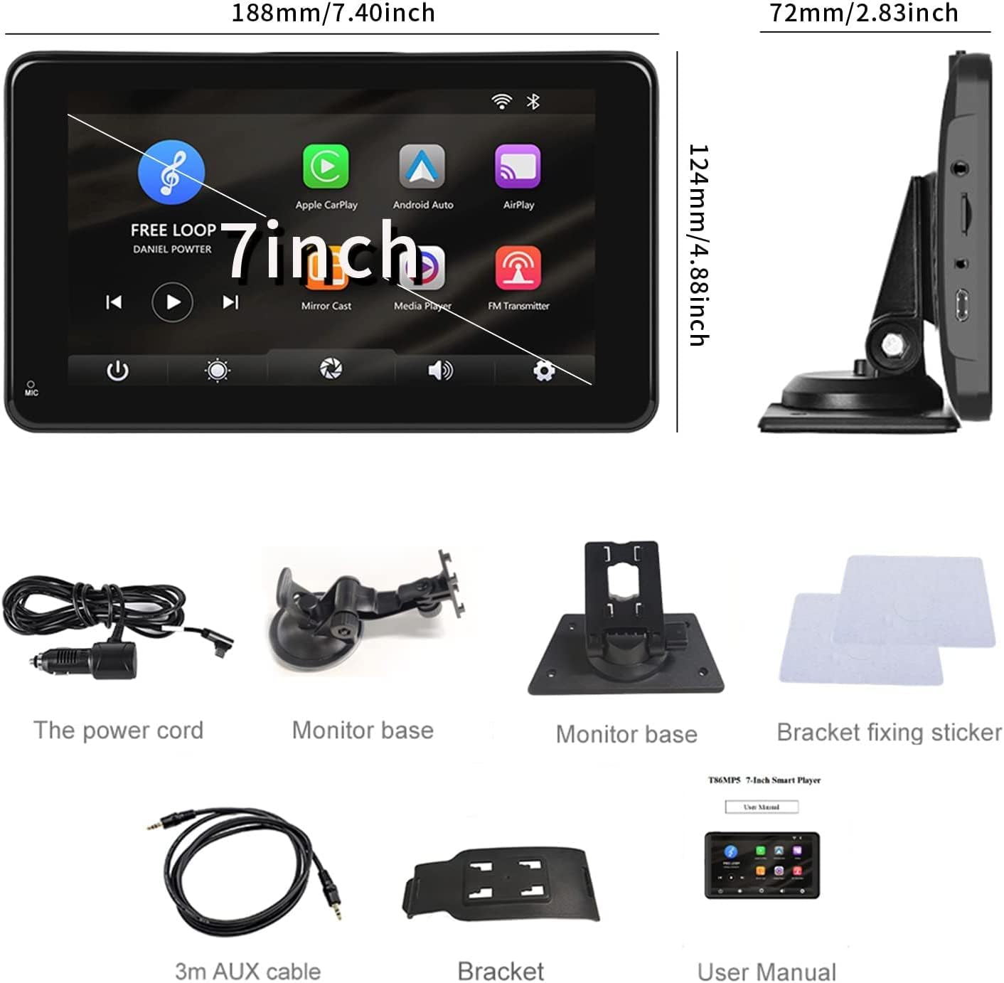 Autoradio Portatile 7 Pollici con Bluetooth Carplay Android Auto - immagine 2