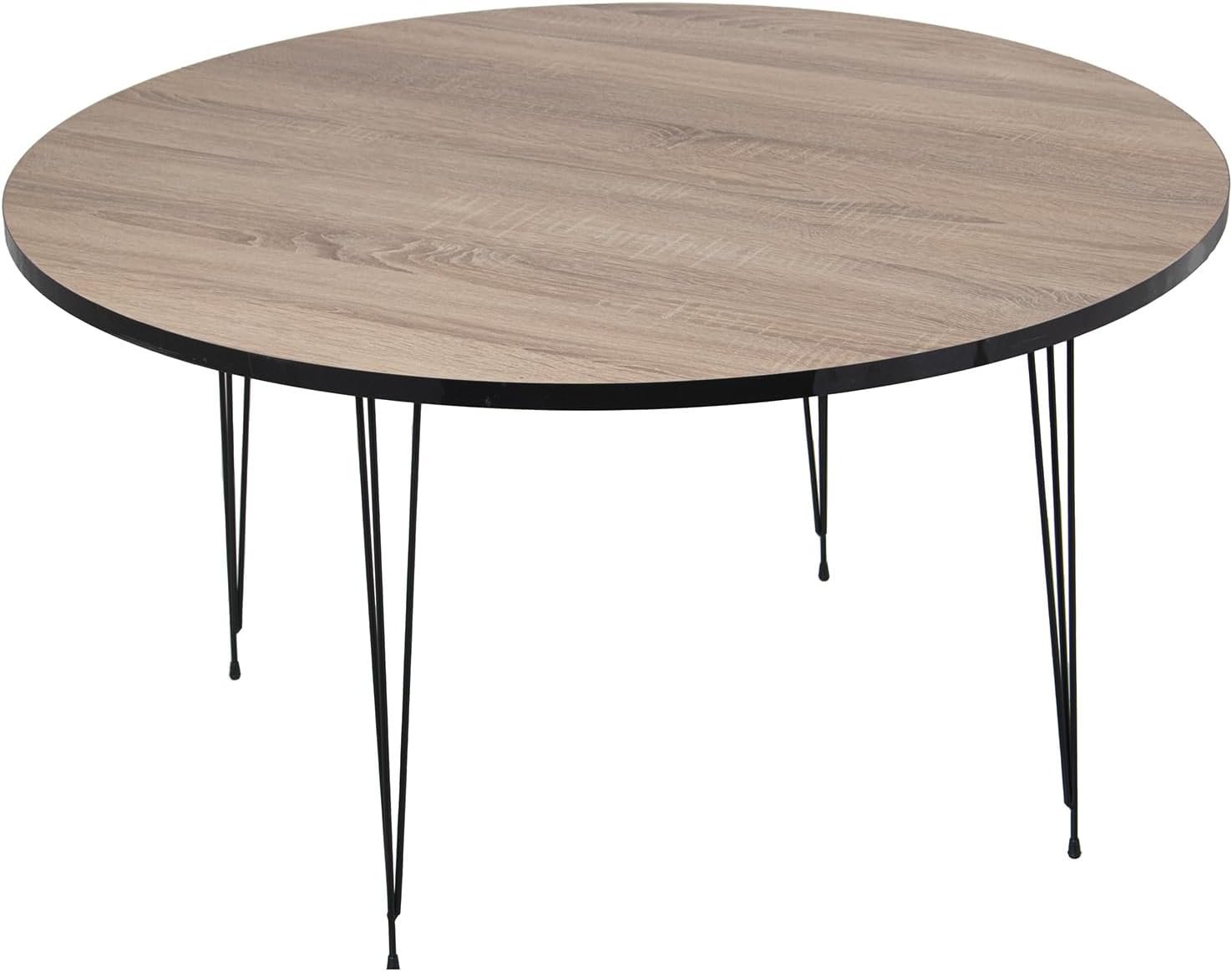 MESA CENTRO Rotonda Legno Color Rovere, Gambe Metallo Nero