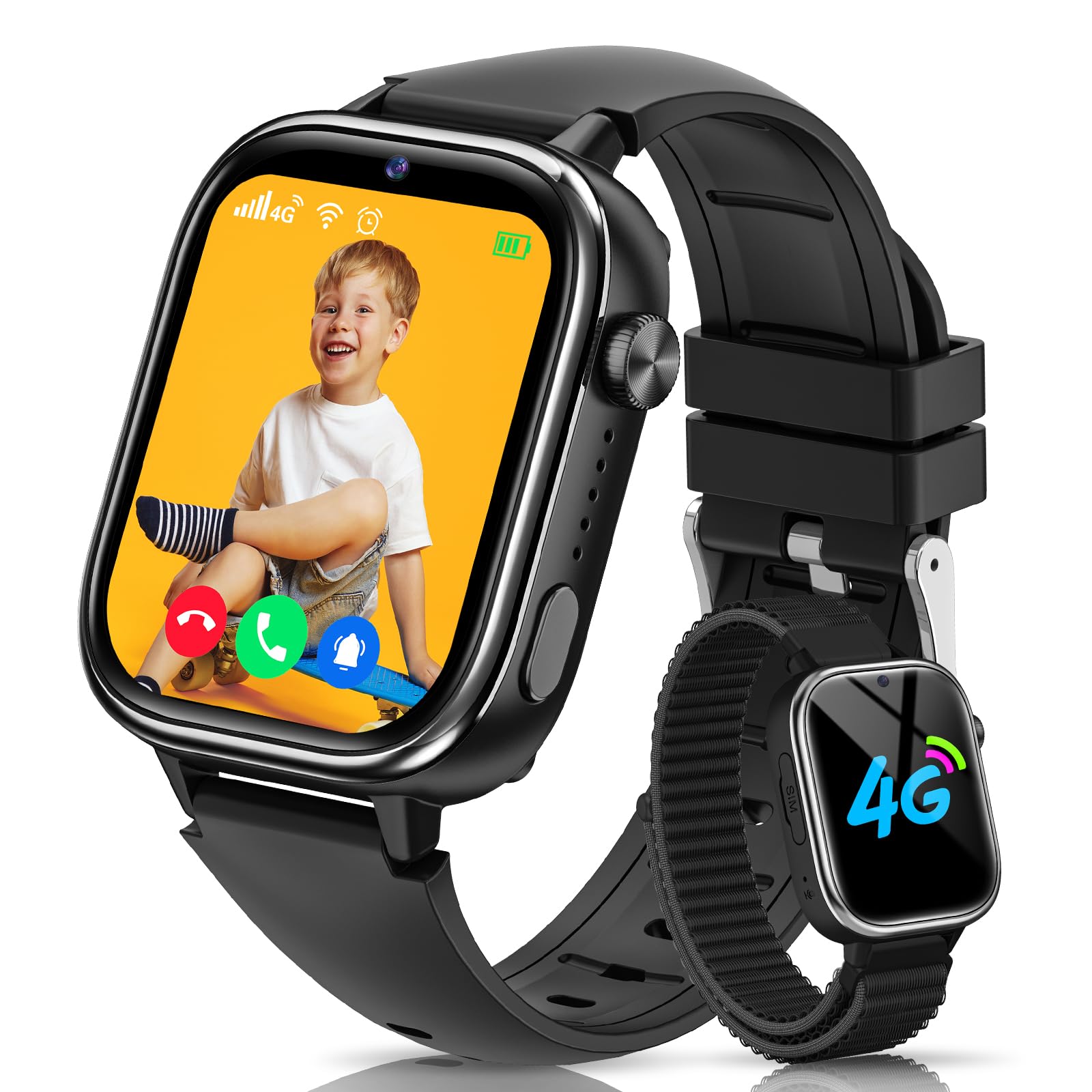 RUXINGX 4G Smartwatch Bambini IP68 Impermeabile, Nero