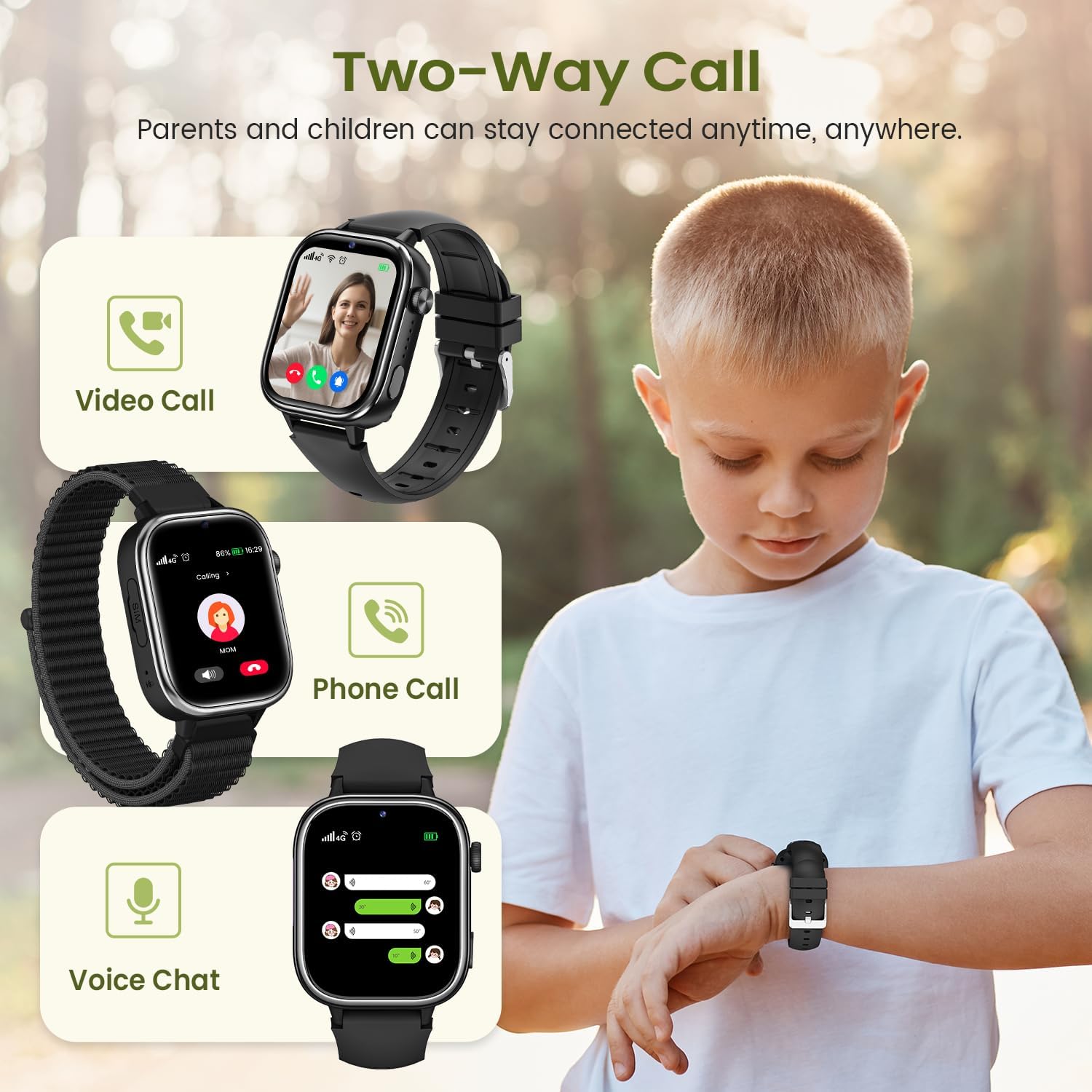 RUXINGX 4G Smartwatch Bambini IP68 Impermeabile, Nero - immagine 2