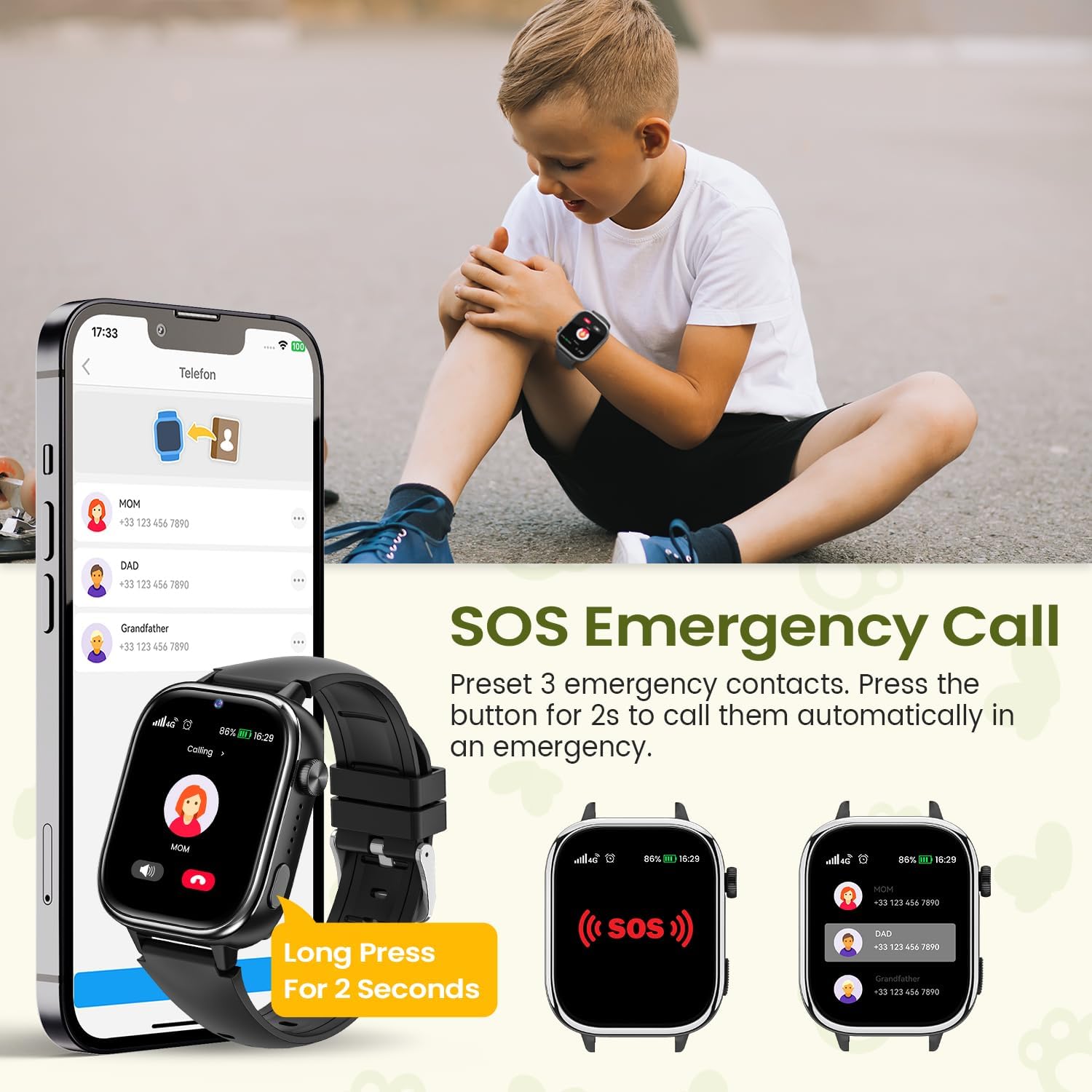 RUXINGX 4G Smartwatch Bambini IP68 Impermeabile, Nero - immagine 4