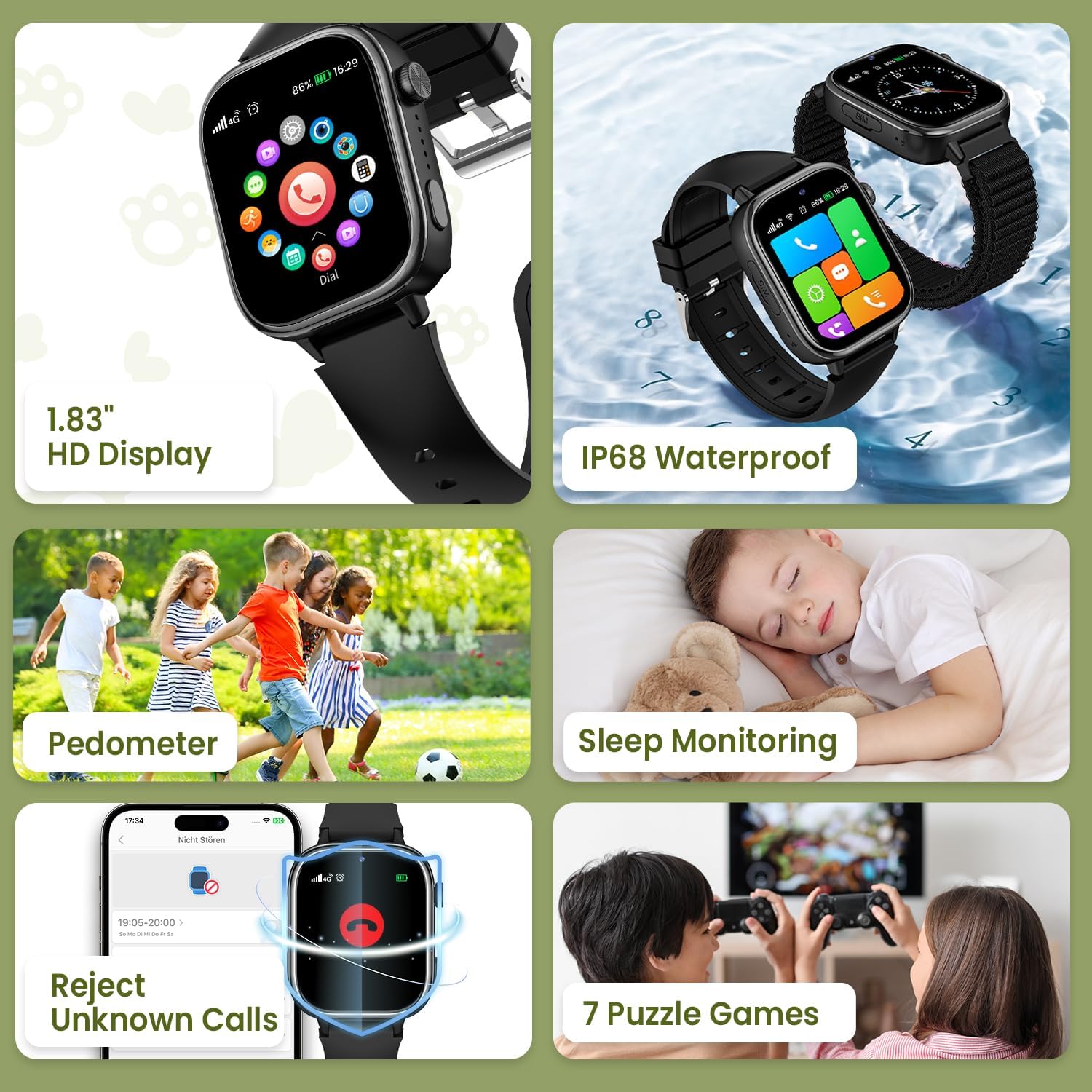 RUXINGX 4G Smartwatch Bambini IP68 Impermeabile, Nero - immagine 6