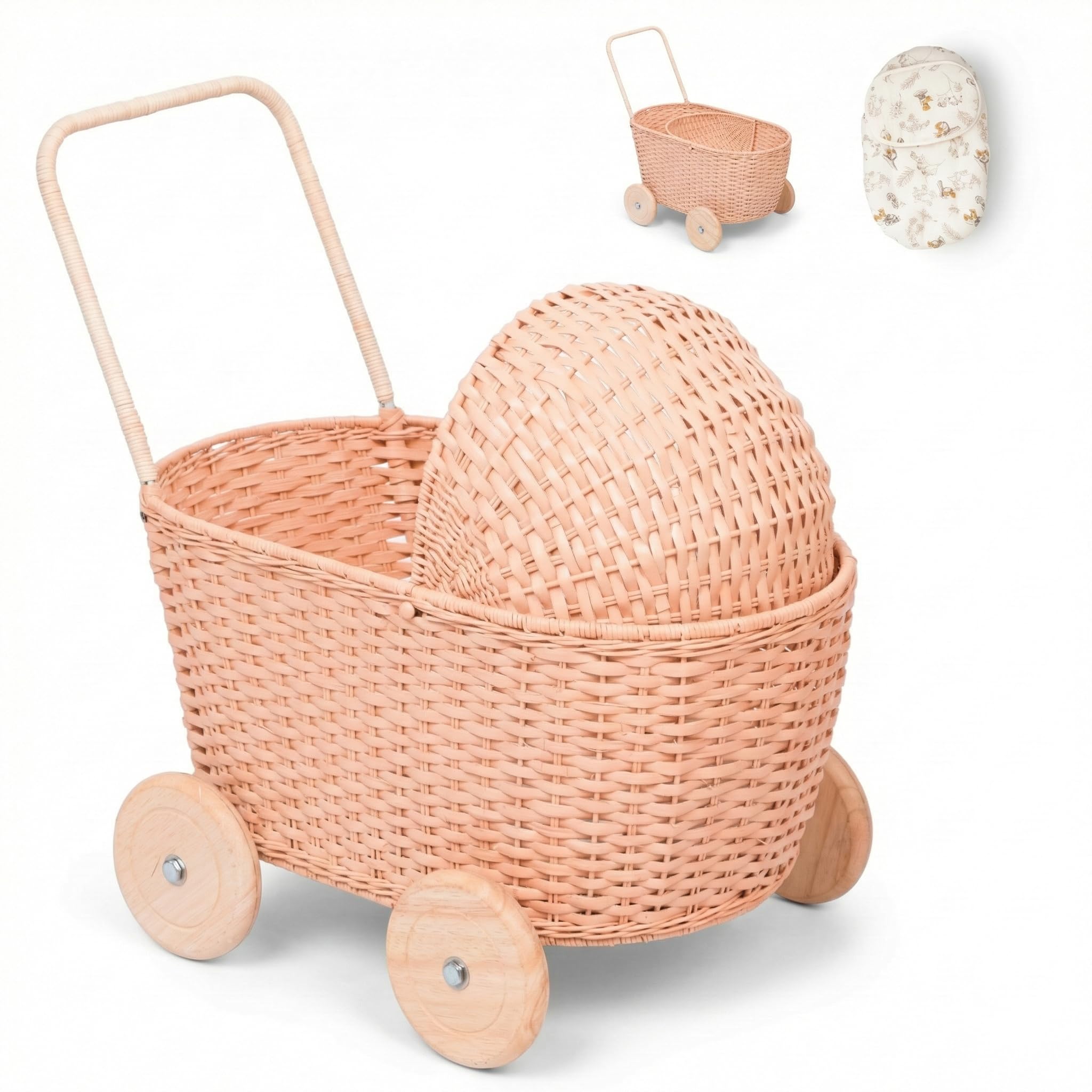 GON Stroller - Passeggino per Bambole 3 in 1 in Rattan