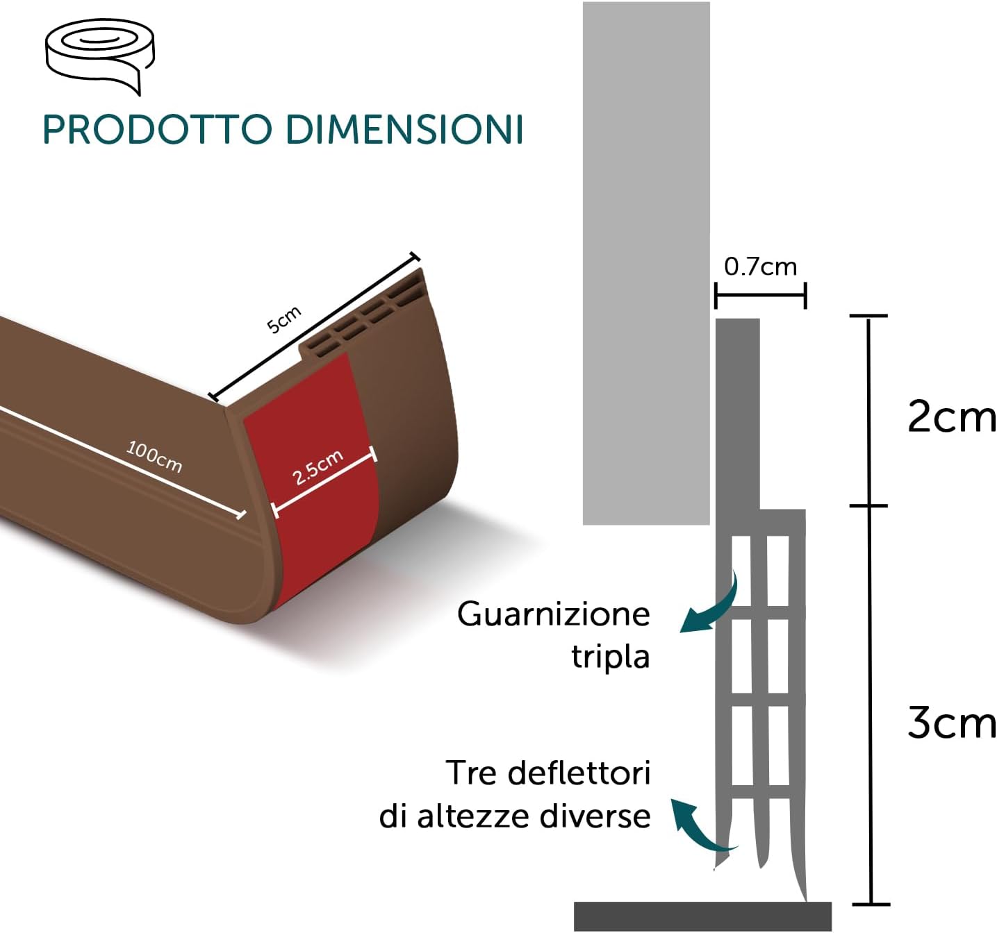 Shinfly Paraspifferi Sottoporta 100 x 5cm, Marrone - immagine 2