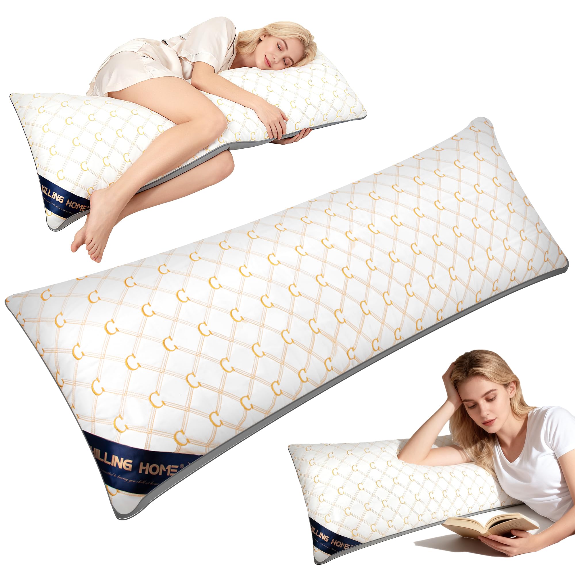 Chilling Home Cuscino per chi Dorme sul Fianco, Bianco-Oro