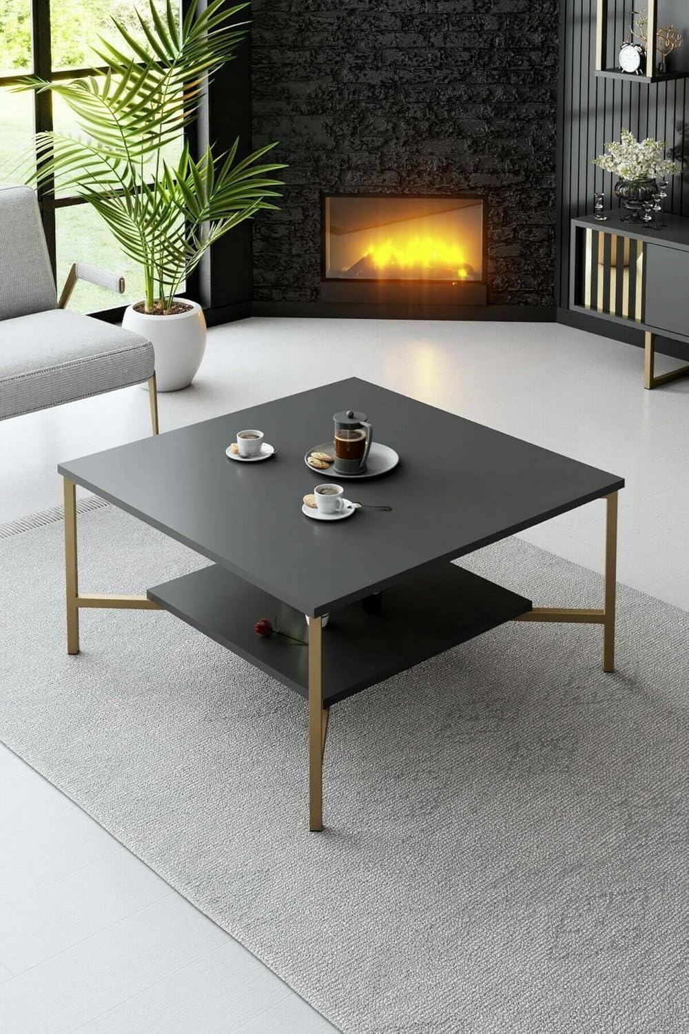 Dmora Tavolino da Salotto Alshain Antracite e Nero