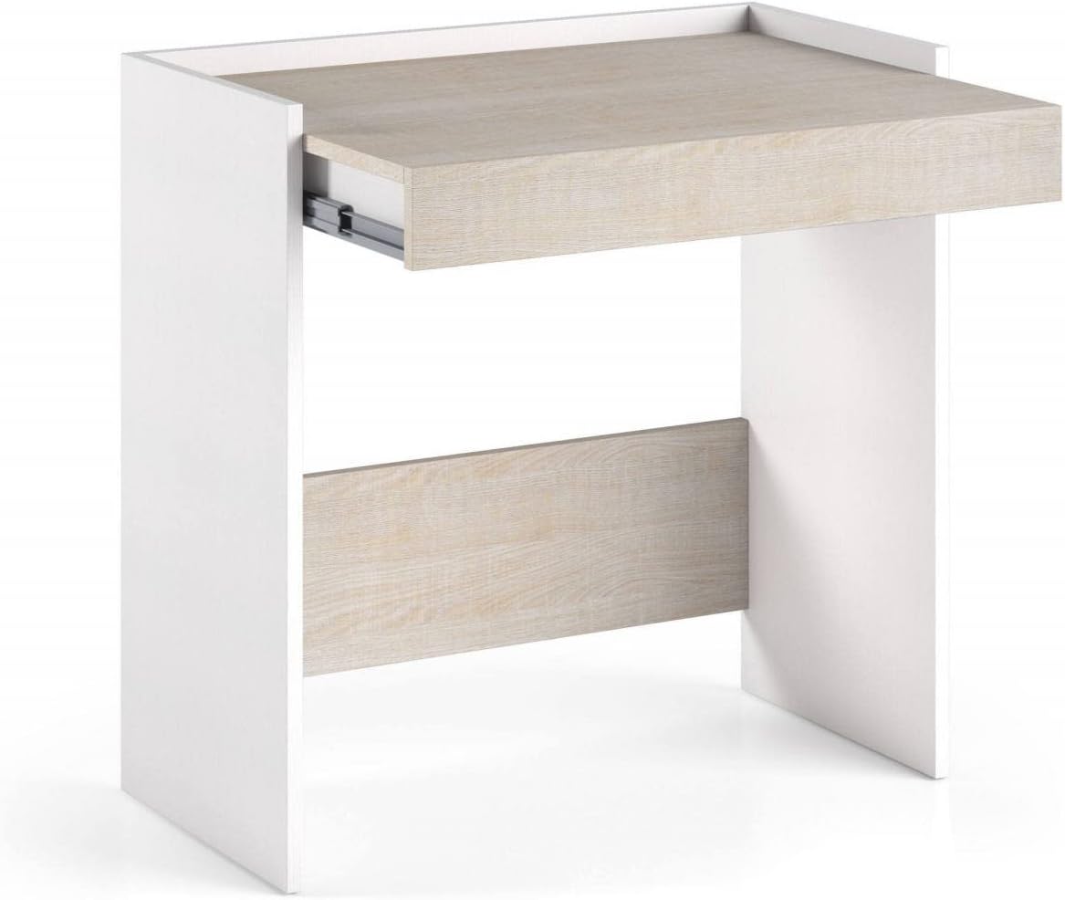 Dmora Scrivania Clematide Moderna con Cassetto, Bianco e Rovere - immagine 2