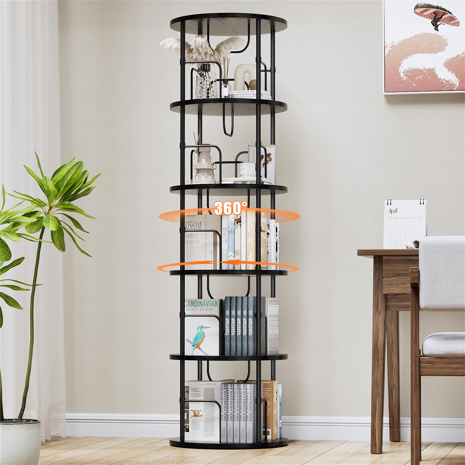 Libreria Girevole a 360° Verticale 45x45x160 cm, Nera