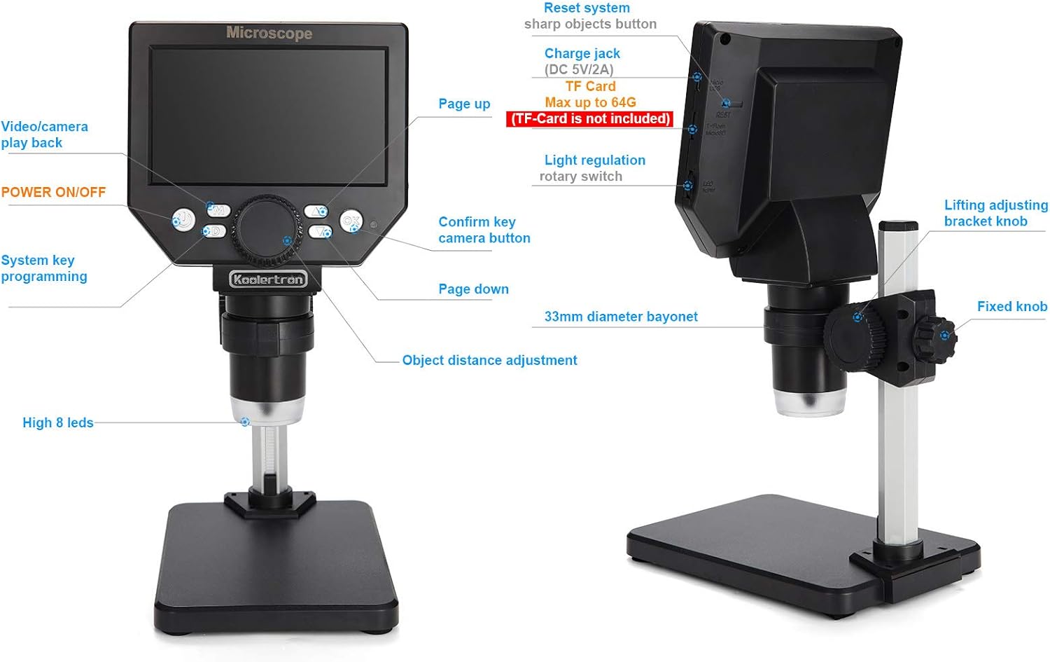 Koolertron Microscopio Digitale LCD 4.3" 1000X - immagine 4