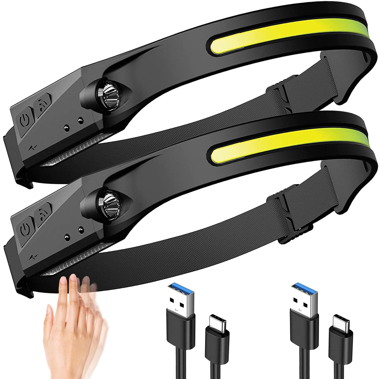 Torcia Frontale Led Ricaricabile USB - Set di 2