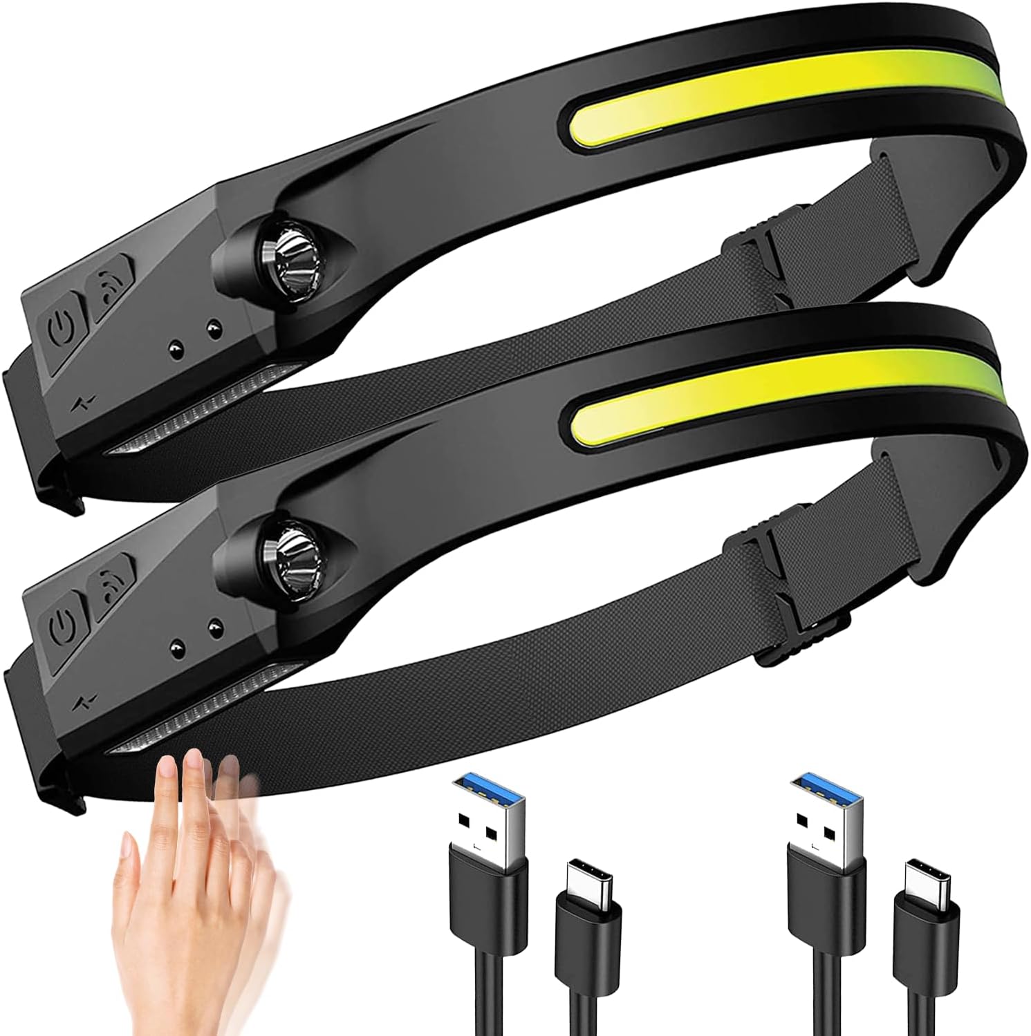 Torcia Frontale Led Ricaricabile USB - Set di 2 - immagine 1