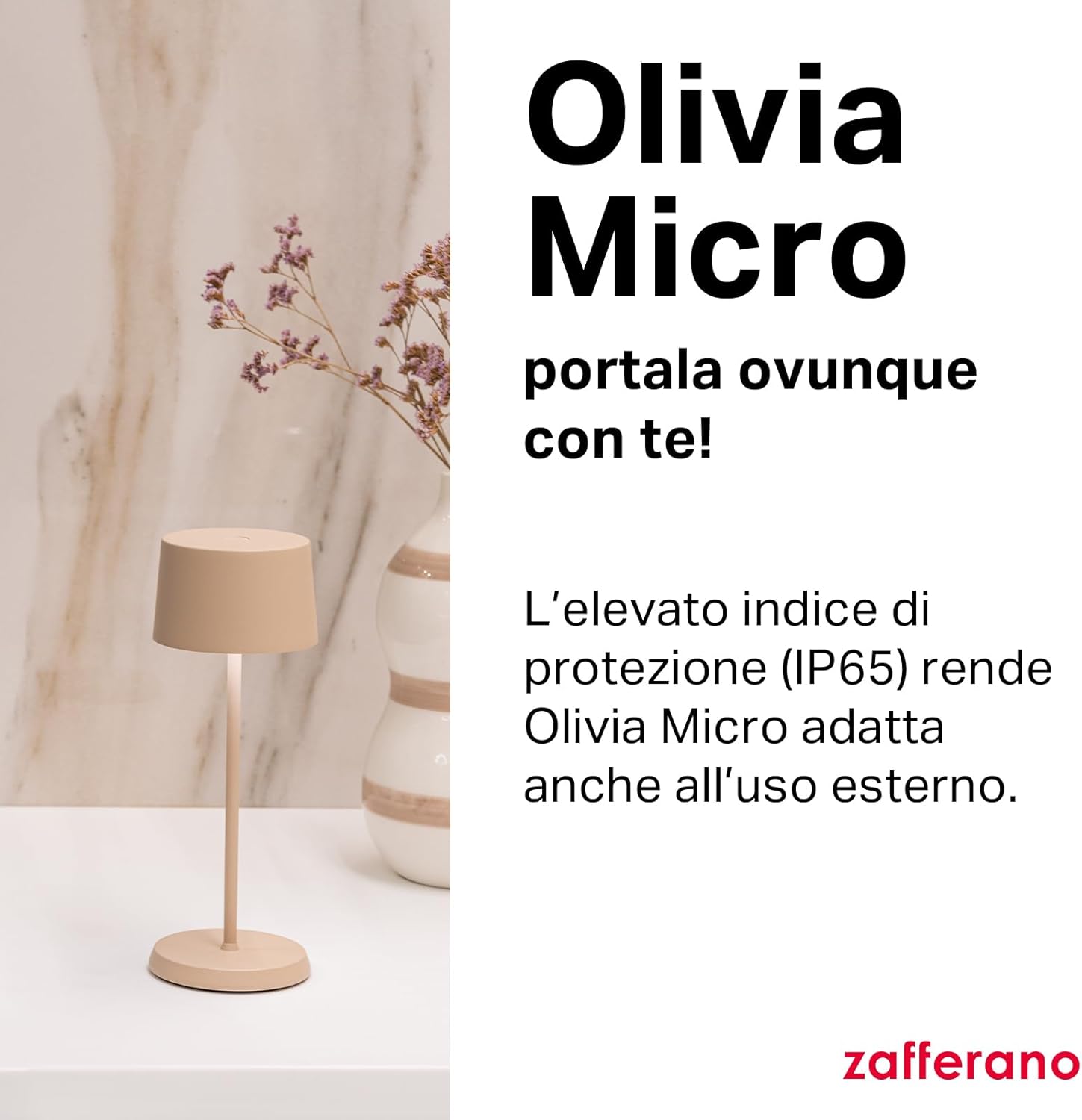 Zafferano Olivia Micro - Lampada da Tavolo Ricaricabile, Sabbia - immagine 3