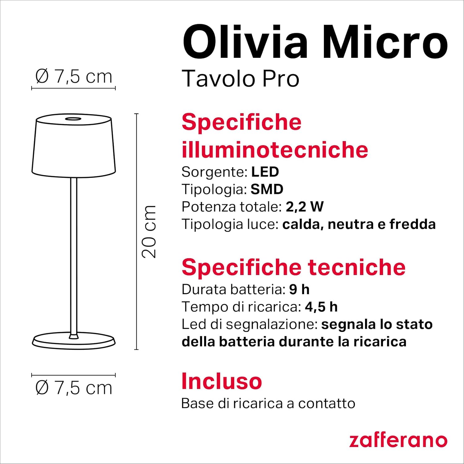 Zafferano Olivia Micro - Lampada da Tavolo Ricaricabile, Sabbia - immagine 4