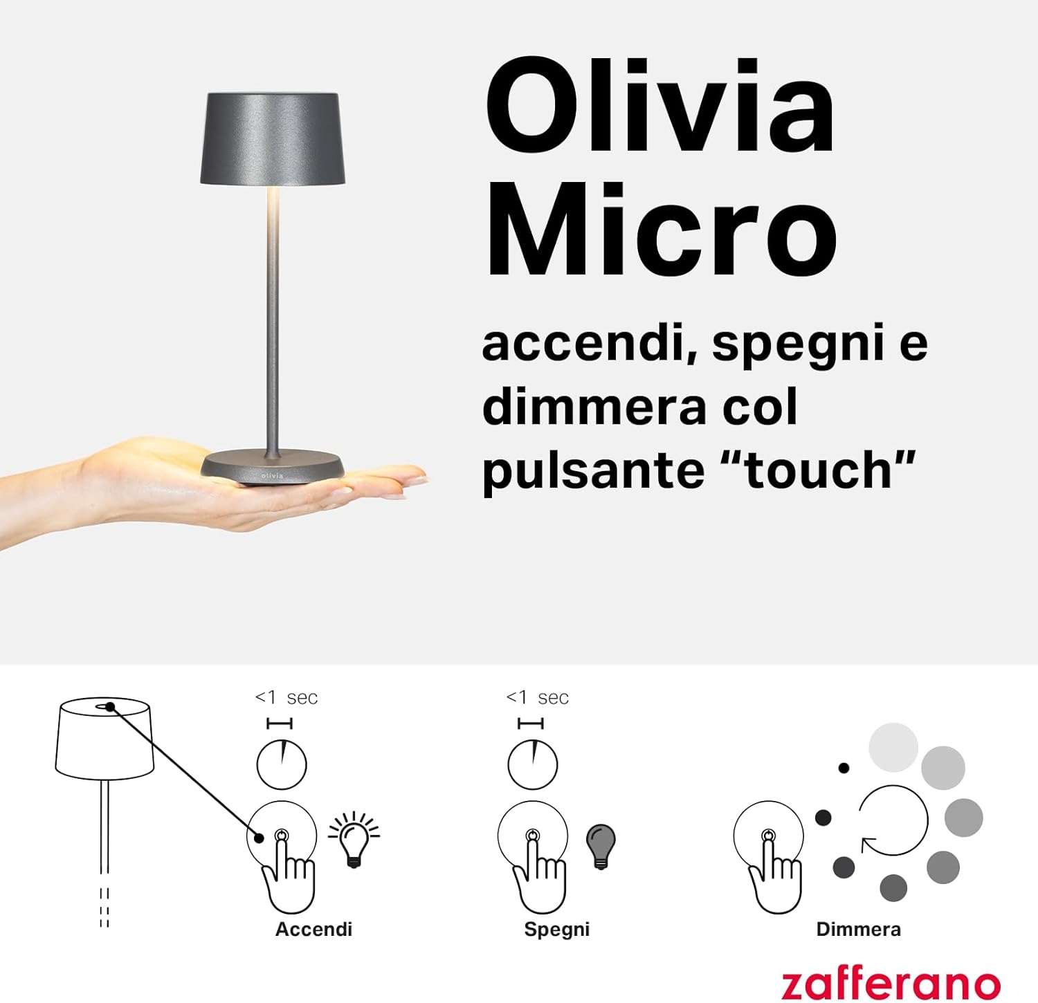 Zafferano Olivia Micro - Lampada da Tavolo Ricaricabile, Sabbia - immagine 5