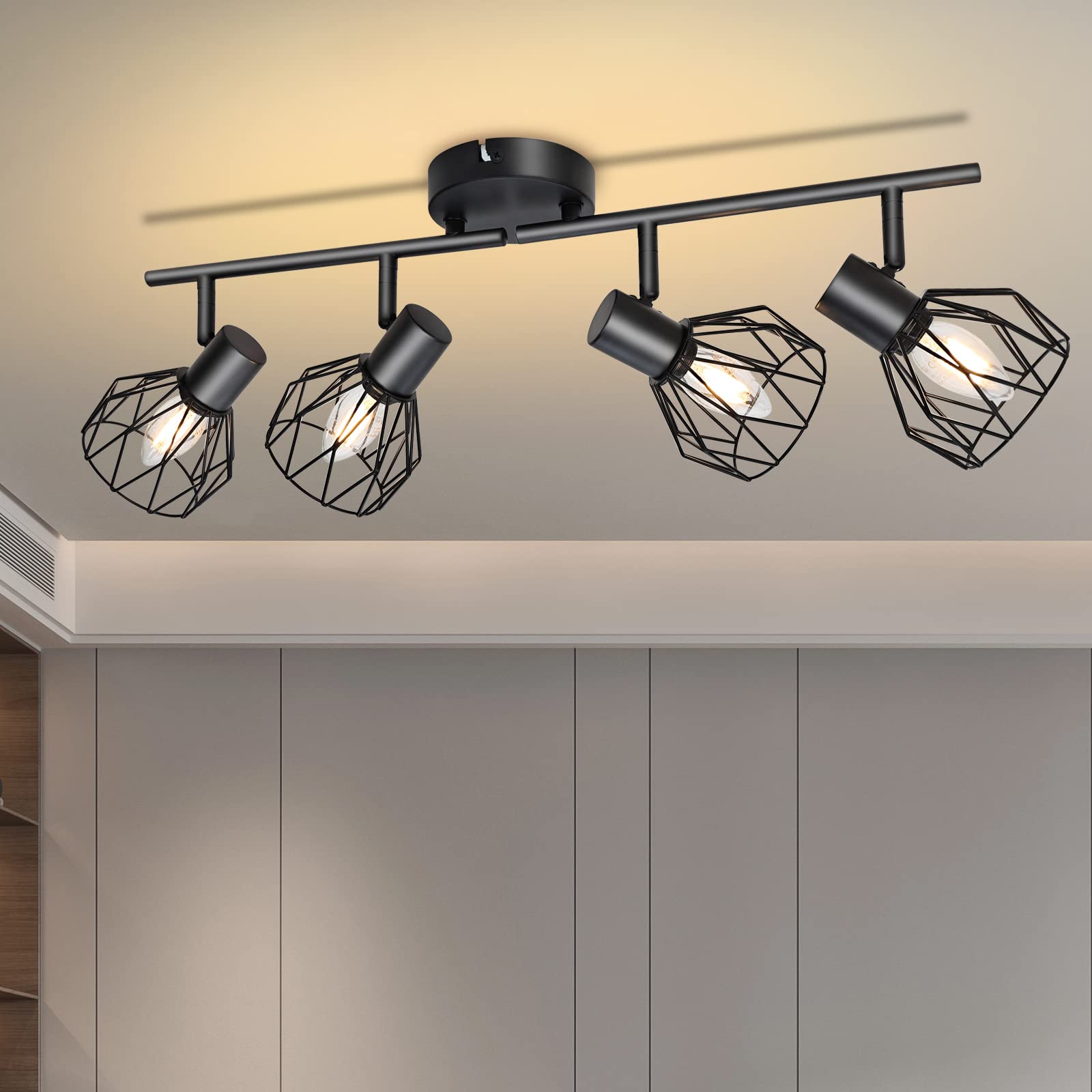 Kyotech Faretti da Soffitto Orientabili 4 Luci E14, Nero