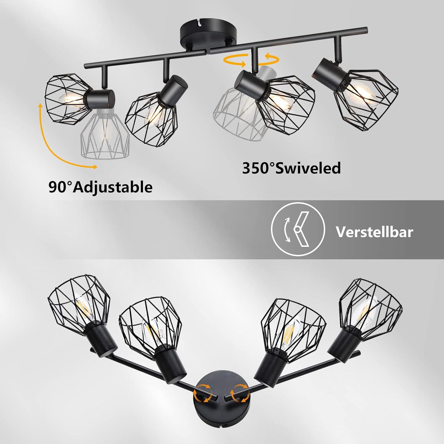 Kyotech Faretti da Soffitto Orientabili 4 Luci E14, Nero - immagine 3