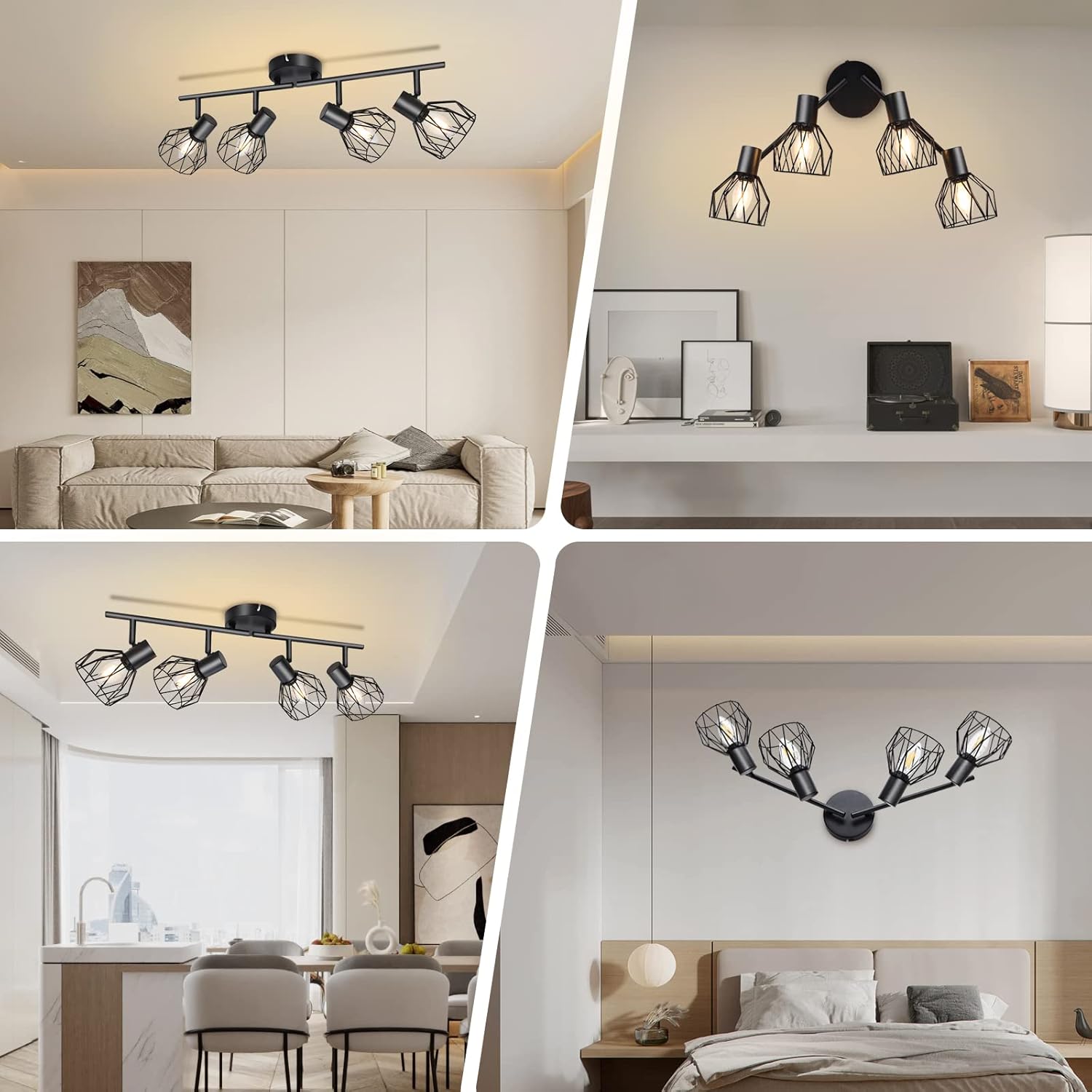 Kyotech Faretti da Soffitto Orientabili 4 Luci E14, Nero - immagine 7