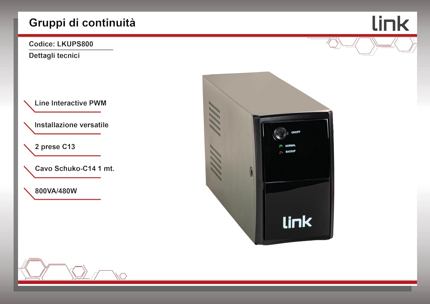 Link LKUPS800 - Gruppo di Continuità UPS 800VA/480W - immagine 3